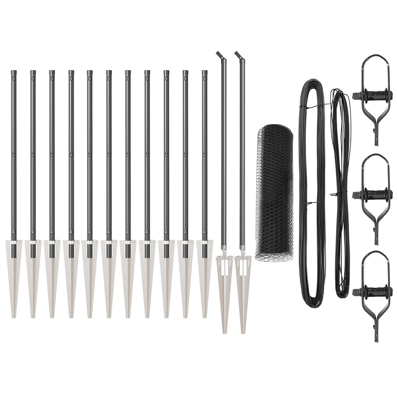 Hexagon Hegn Grå 0,6x25 m Stål,  Hegn Støtter med Spike 13 stk Ø32 mm 80 cm Galvaniseret Stål
