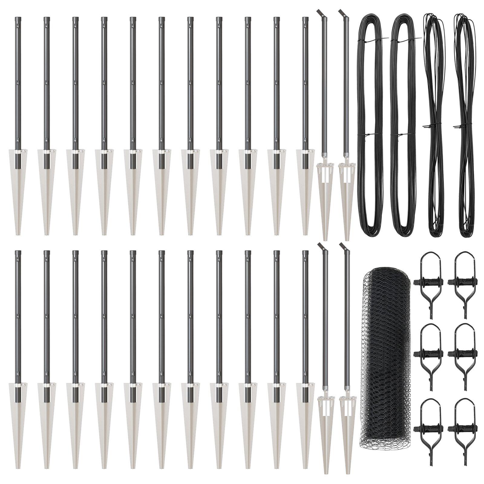 Sekskant Hegn Grå 0,4x50 m Stål,  Hegn Stænger med Spyd 13 stk Ø32 mm 60 cm Galvaniseret Stål