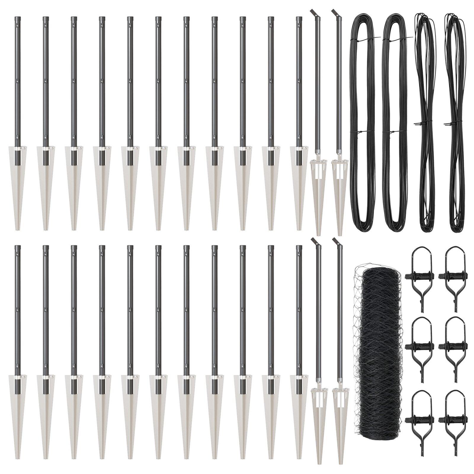 Hexagon Hegn Grå 0.4x50 m Stål,  Hegnsposter med Spike 13 stk Ø32 mm 60 cm Galvaniseret Stål