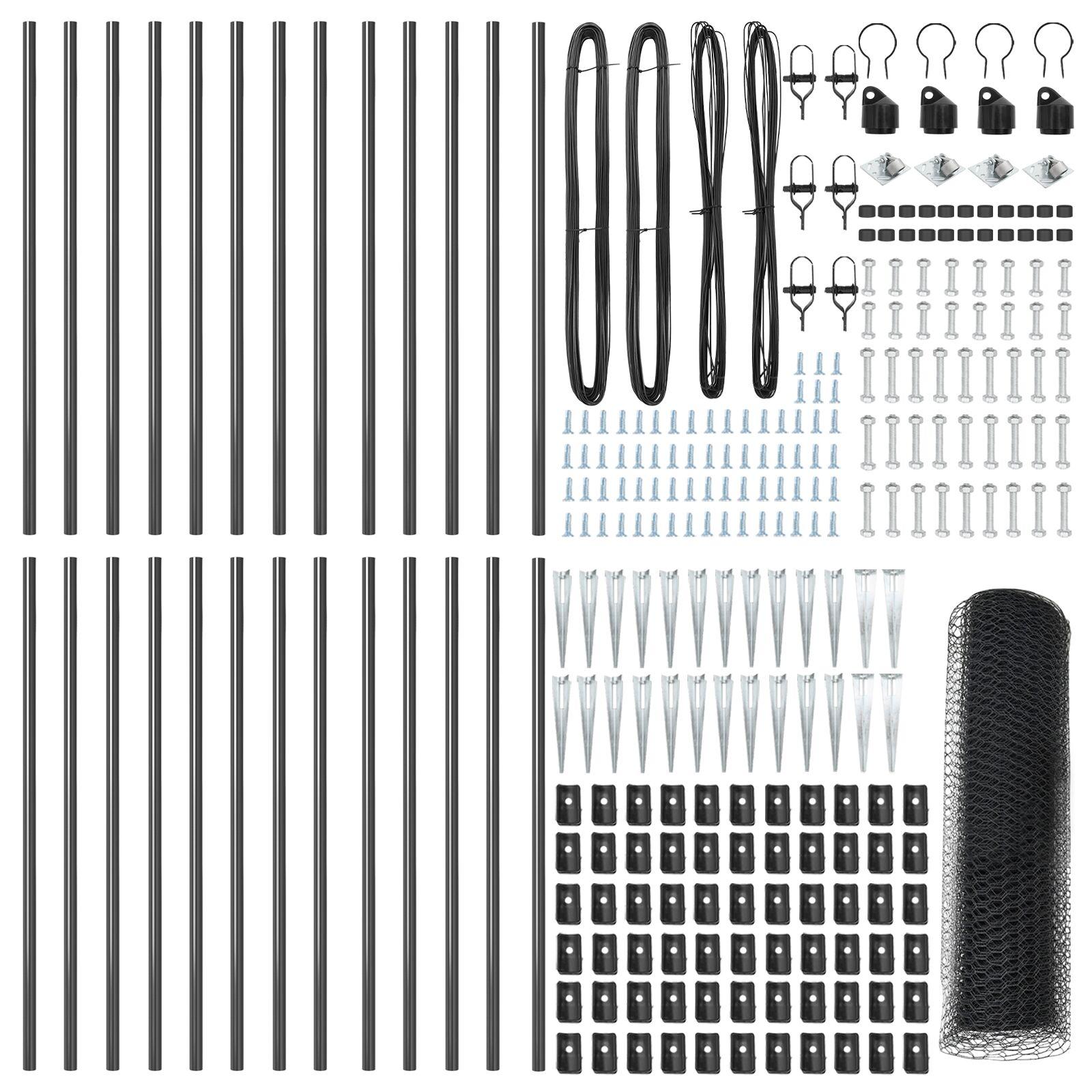 Hexagon hegn grå 0,5x50 m stål,  hegn stolper med spyd 13 stk Ø32 mm 80 cm galvaniseret stål