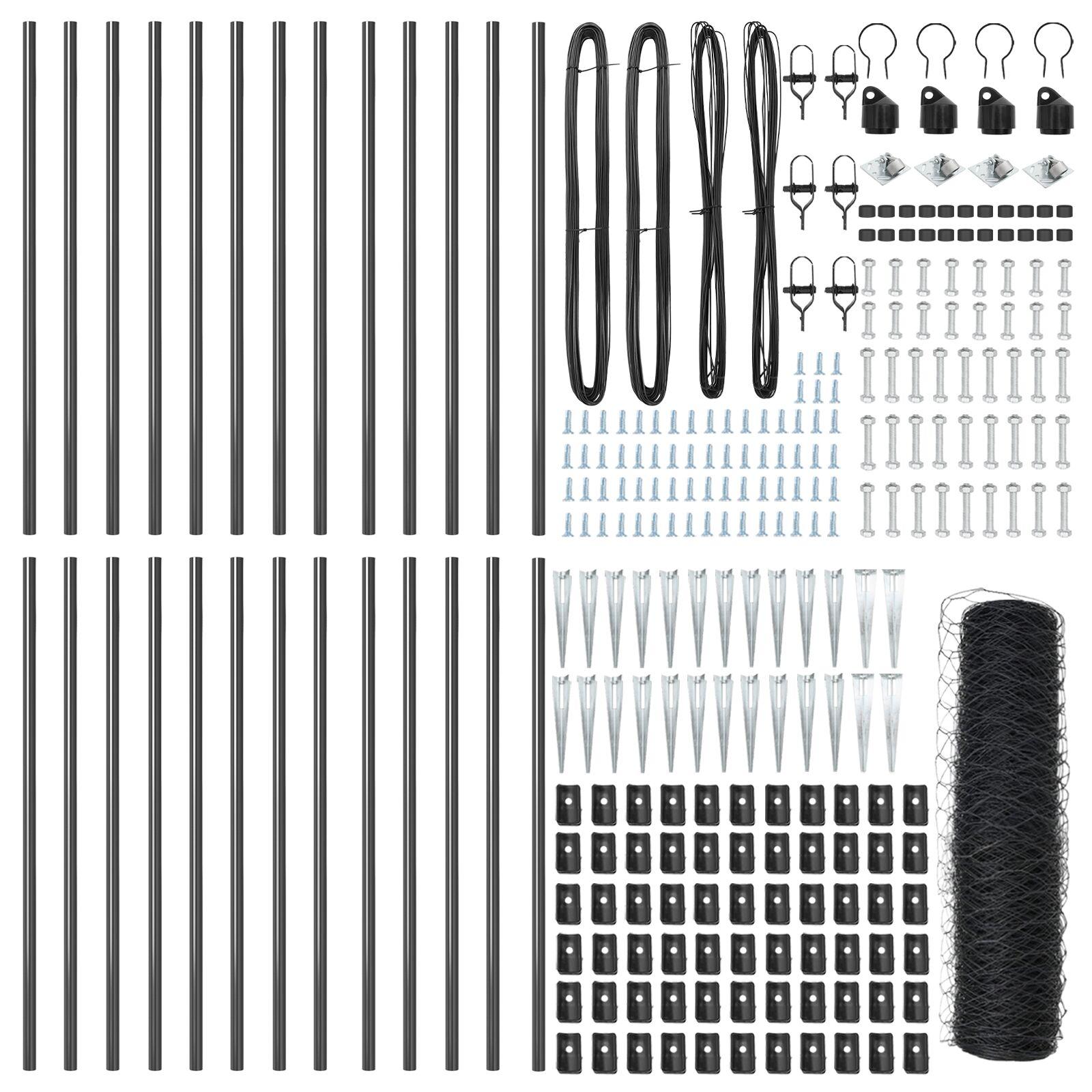 Hexagon Hegn Grå 0.5x50 m Stål,  Hegnstolper med spyd 13 stk Ø32 mm 80 cm Galvaniseret stål