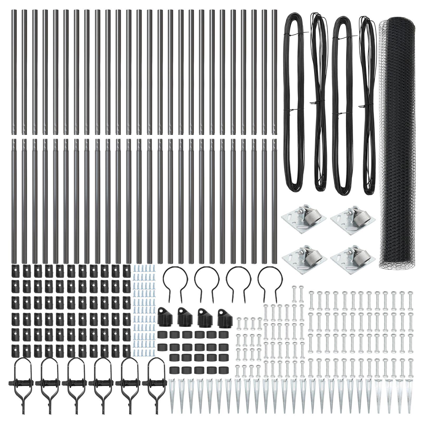 Hexagon Hegn Grå 1,4x50 m Stål,  Hegnspyd med Spyd 13 stk Ø32 mm 160 cm Galvaniseret Stål