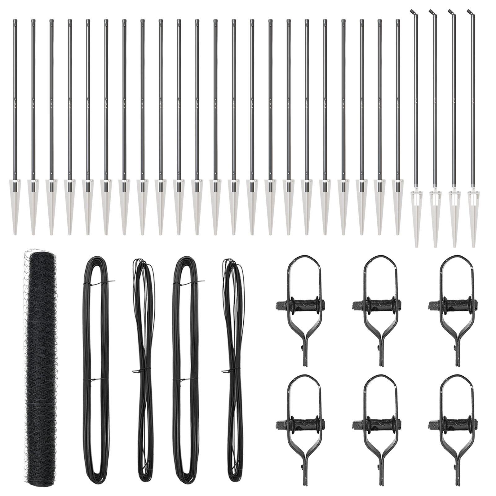 Hexagon hegn Grå 1.4x50 m Stål,  Hegn spidser med spids 13 stk Ø32 mm 160 cm Galvaniseret stål