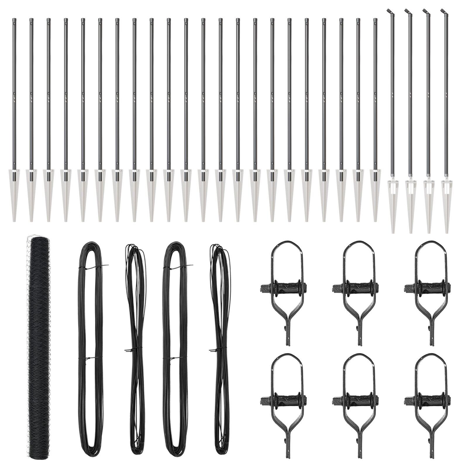 Hexagon hegn Grå 1.5x50 m Stål,  Hegnsposte med spids 13 stk Ø32 mm 170 cm Galvaniseret stål