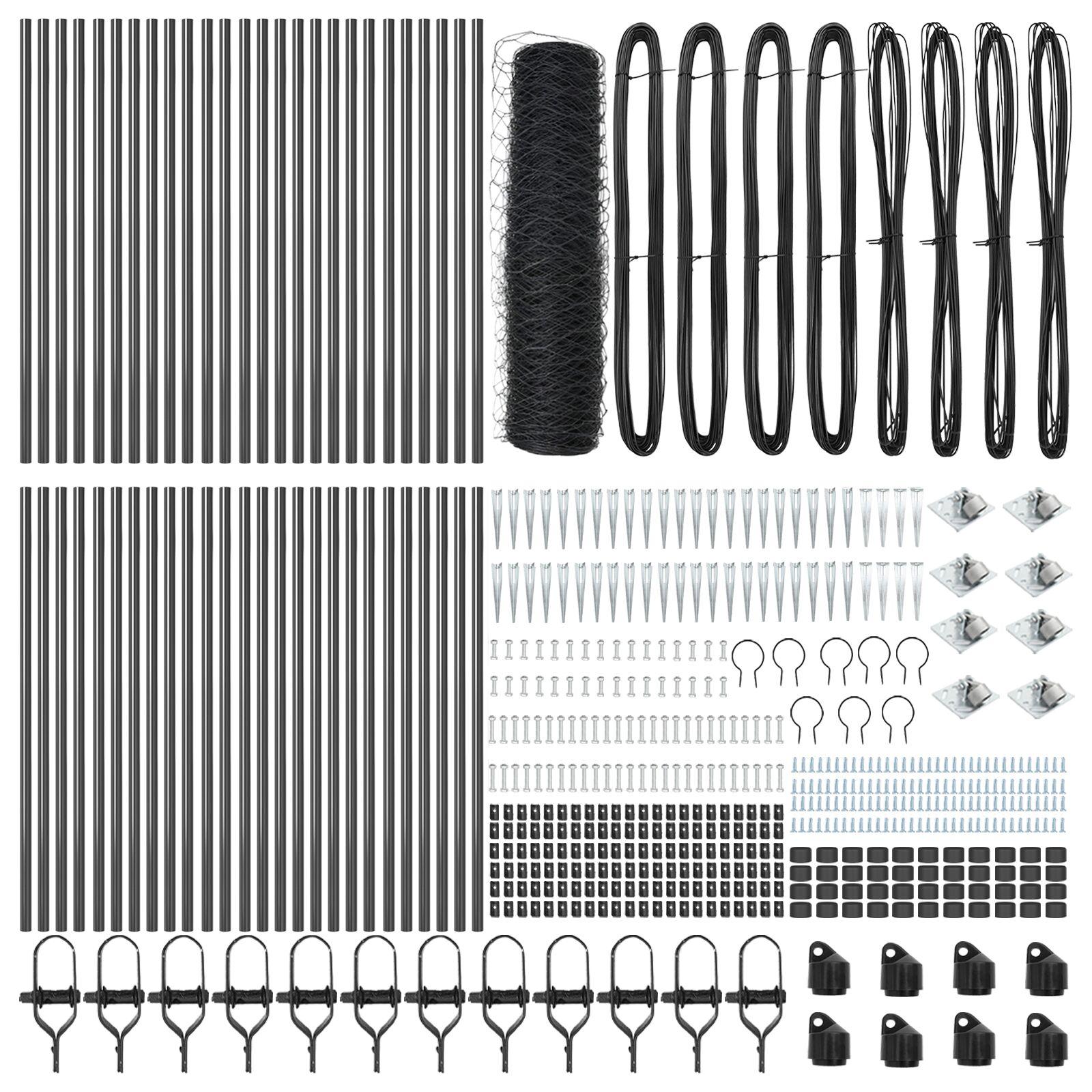 Hexagonhegn Grå 0.4x100 m Metal,  Hegnspidser med spike 13 stk Ø32 mm 60 cm Galvaniseret Metal