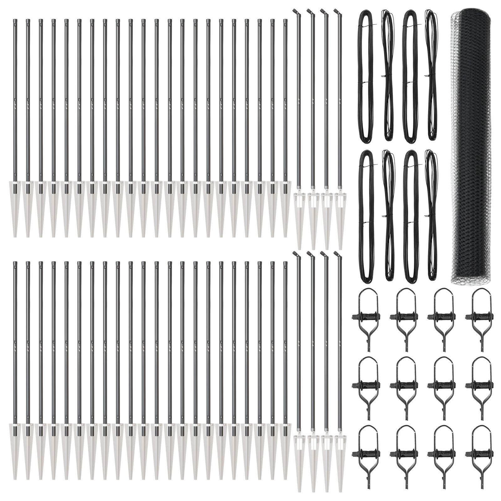 Hexagon Hegn Grå 1.2x100 m Stål,  Hegn Poster med Spyd 13 stk Ø32 mm 140 cm Galvaniseret Stål