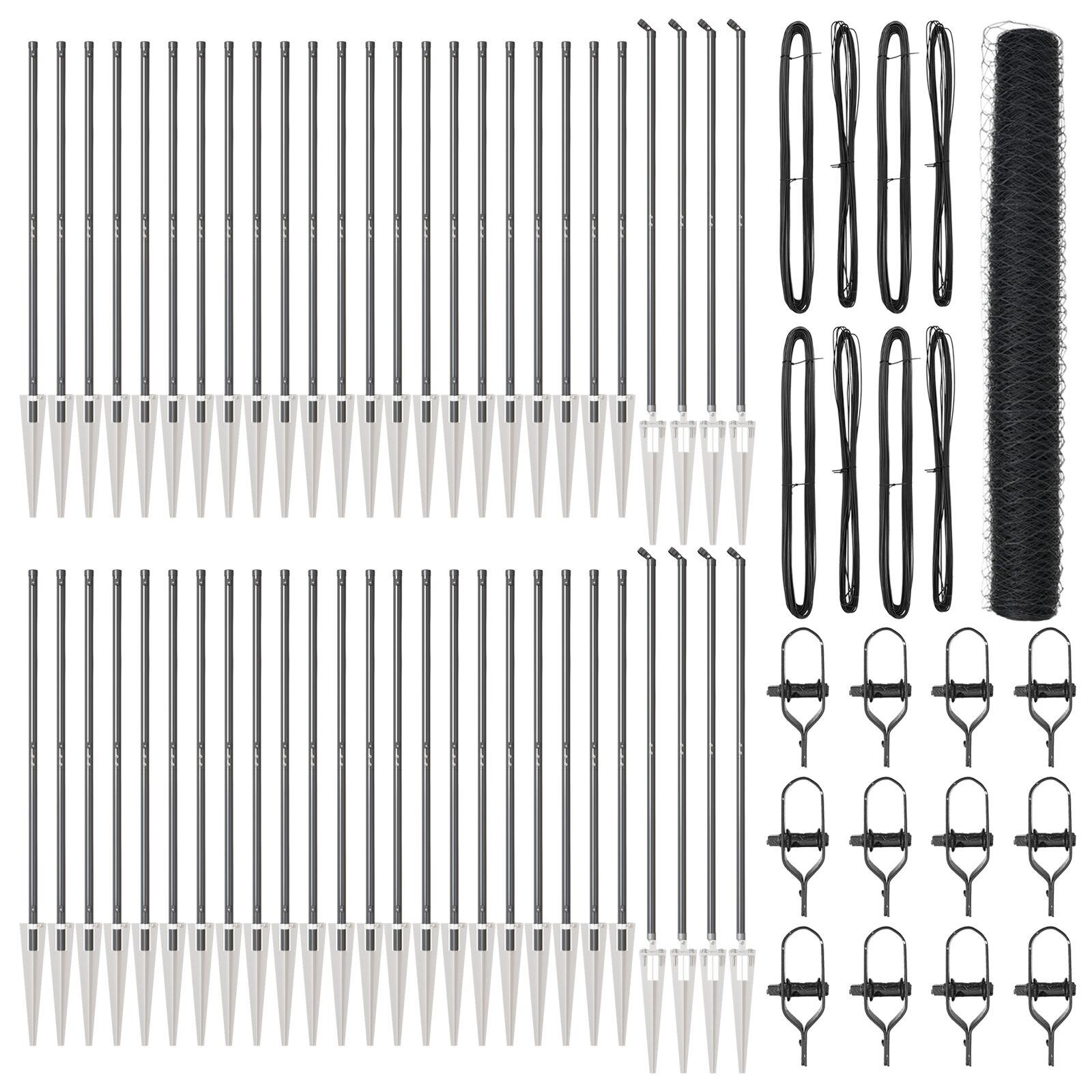 Hexagon Hegn Grå 1,2x100 m Stål,  Hegnspidser med spyd 13 stk Ø32 mm 140 cm Galvaniseret Stål