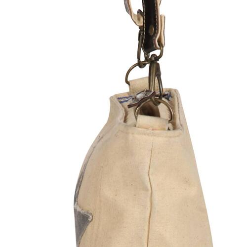Skuldertaske 34 x 23 cm kanvas og ægte læder beige