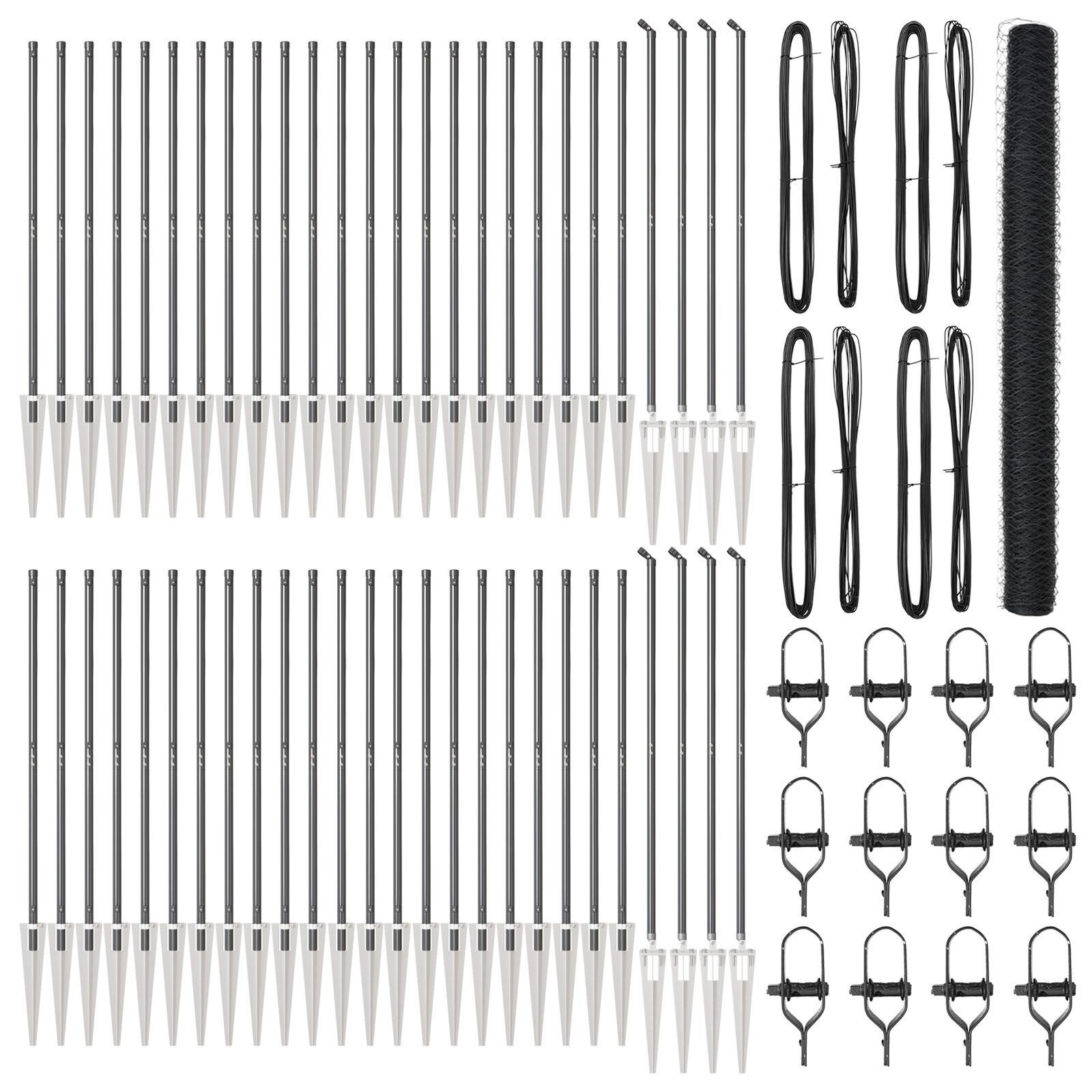 Hexagon Hegn Grå 1.6x100 m Stål,  Hegn Stokke med Spike 13 stk Ø32 mm 180 cm Galvaniseret Stål