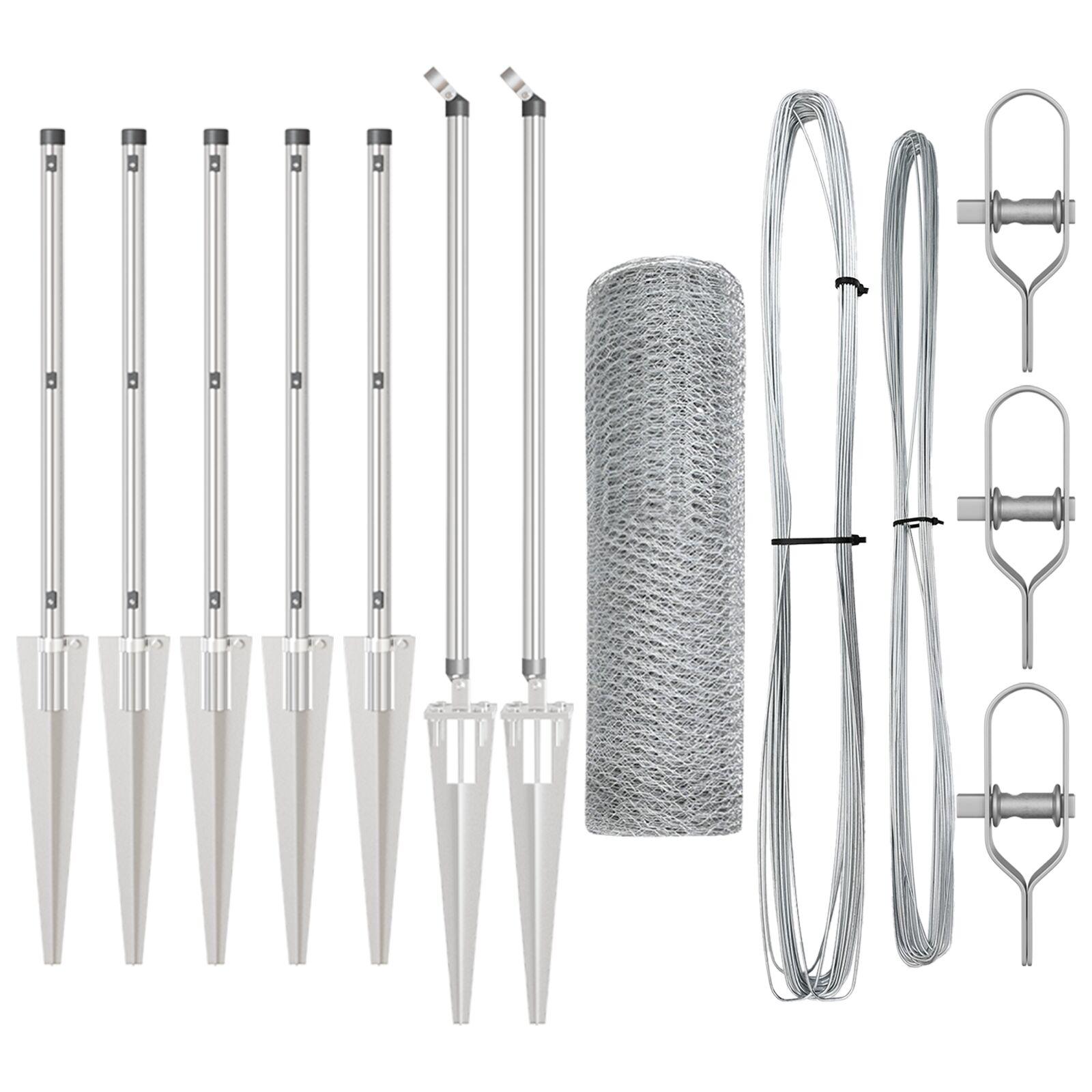 Hexagon hegn 0.5x10 m galvaniseret stål,  hegnsstolper med spyd 7 stk Ø32 mm 80 cm galvaniseret stål