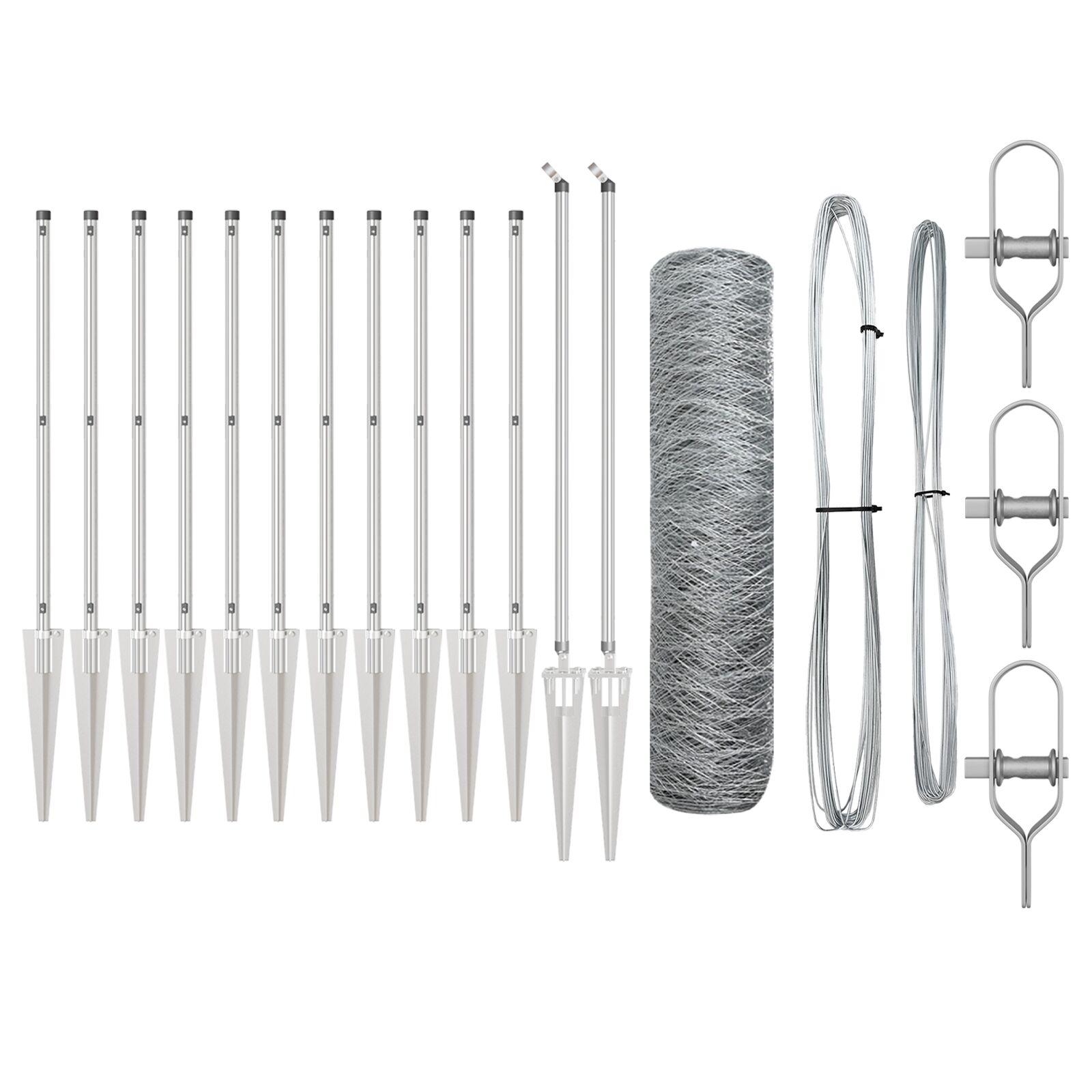 Sekskantet hegn 0,5x10 m galvaniseret stål,  hegnspæle med spike 7 stk Ø32 mm 80 cm galvaniseret stål