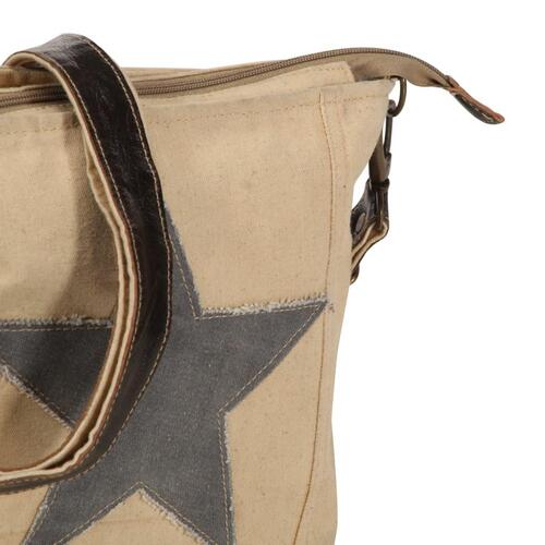 Skuldertaske 34 x 23 cm kanvas og ægte læder beige