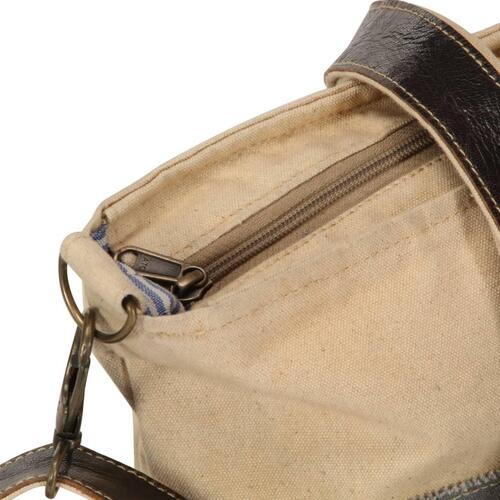 Skuldertaske 34 x 23 cm kanvas og ægte læder beige