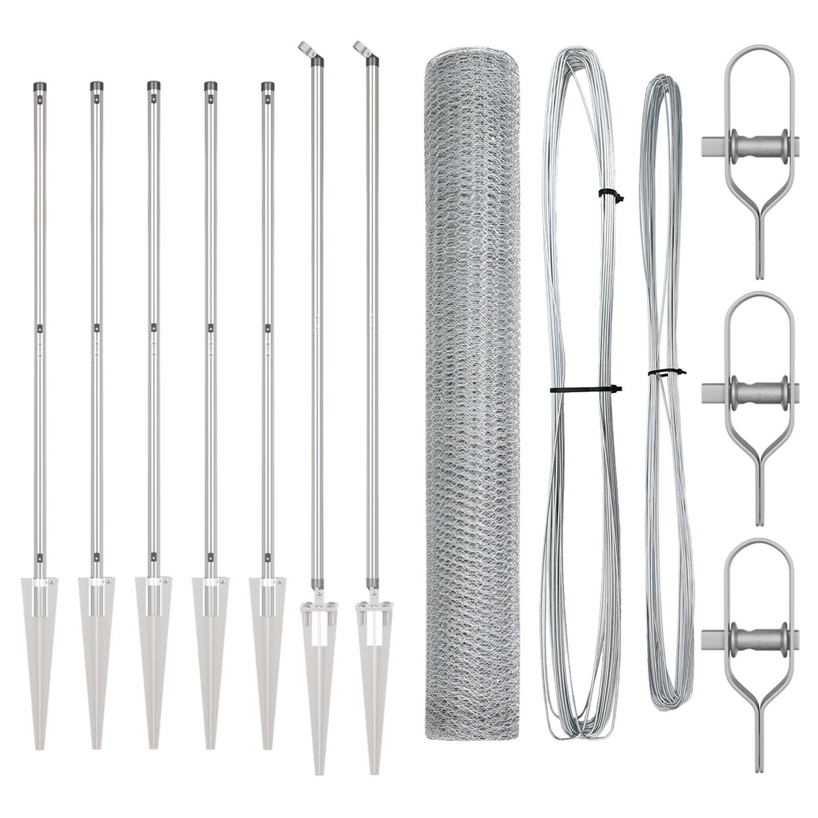 Hexagon hegn 1.4x10 m Galvaniseret stål,  hegn poster med spyd 7 stk Ø32 mm 160 cm Galvaniseret stål