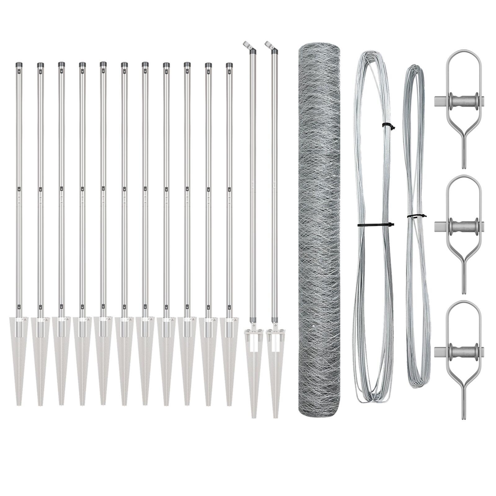 Hexagon Hegn 1,4x10 m Galvaniseret Stål,  Hegn Stålpæle med Spyd 7 stk Ø32 mm 160 cm Galvaniseret Stål