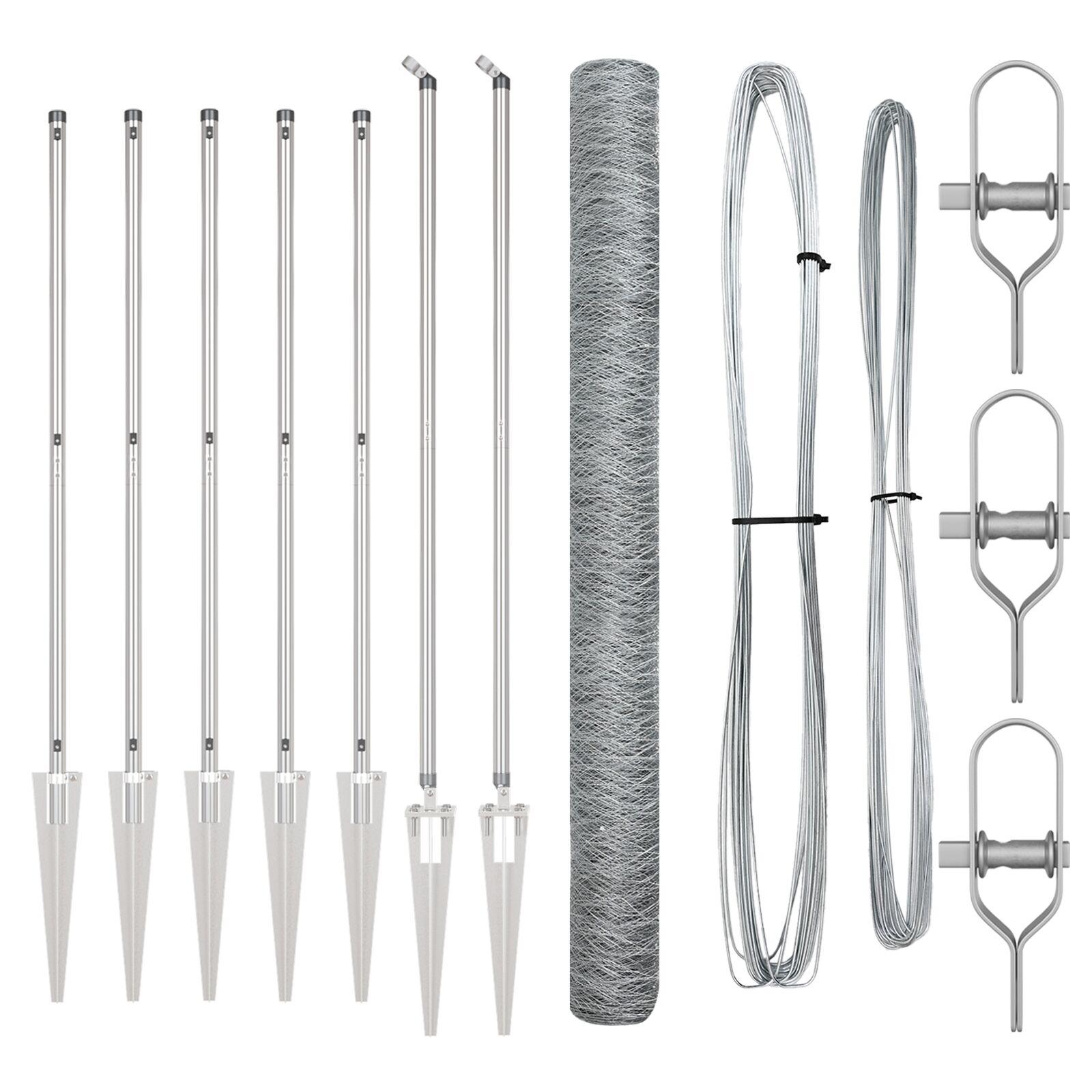 Hexagon hegn 1.6x10 m galvaniseret stål,  hegningstolper med spyd 7 stk Ø32 mm 180 cm galvaniseret stål