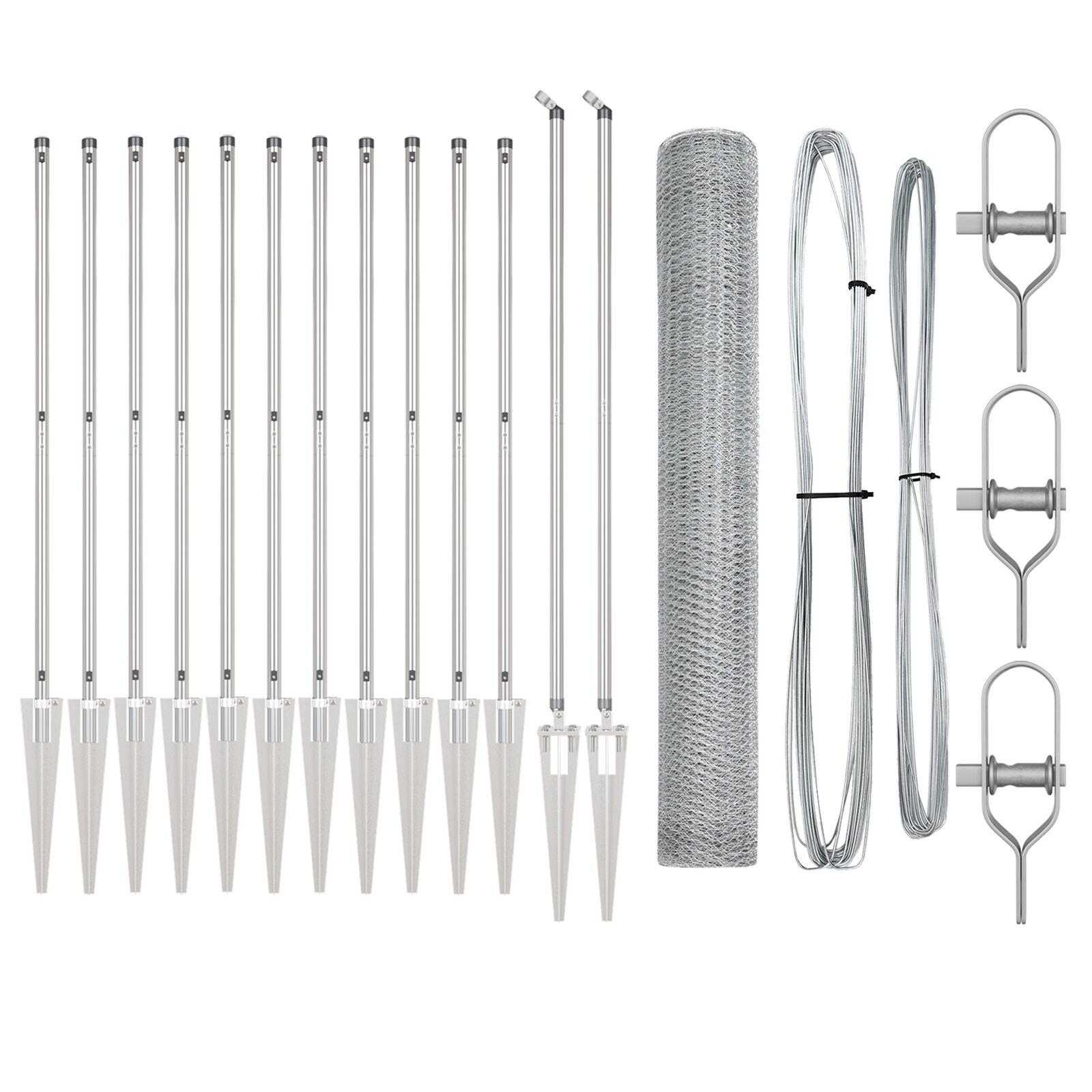 Hexagon indhegning 1.4x25 m Galvaniseret stål,  Indhegningsstænger med spike 13 stk Ø32 mm 160 cm Galvaniseret stål