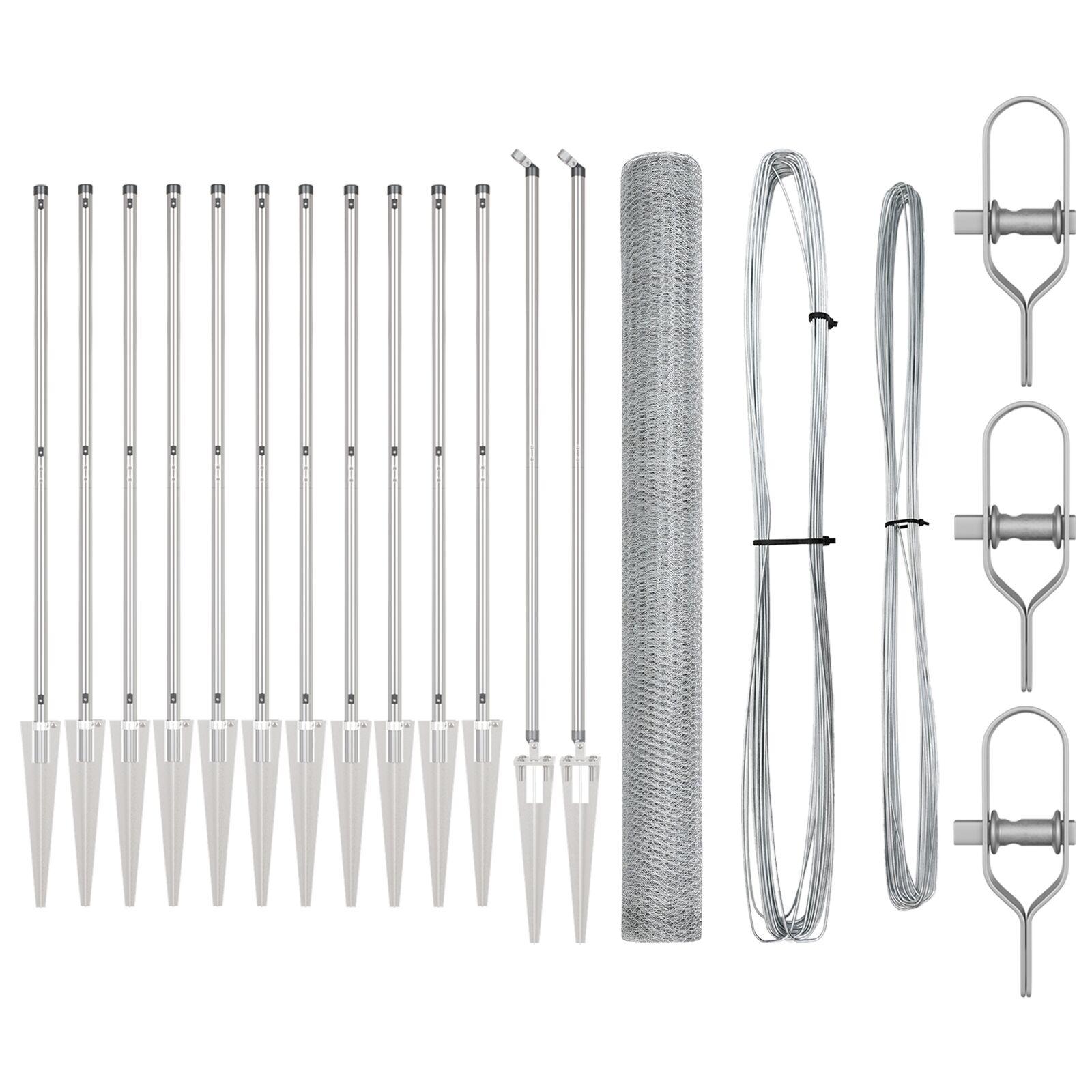 Hexagonhegn 1,6x25 m Galvaniseret Stål,  Stolper med Spidser 13 stk Ø32 mm 180 cm Galvaniseret Stål