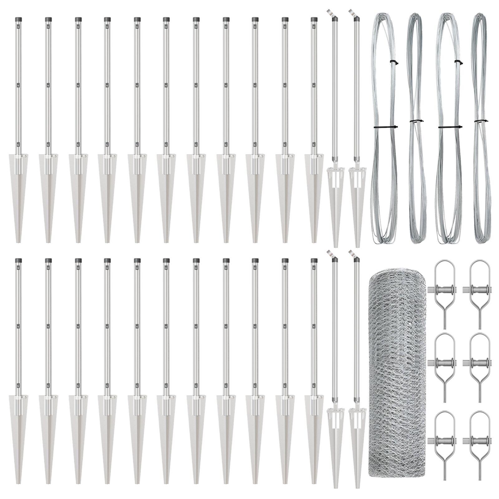Sekskantet Hegn 0.5x50 m Galvaniseret Stål,  Hegn Spidser med Spike 13 stk Ø32 mm 80 cm Galvaniseret Stål