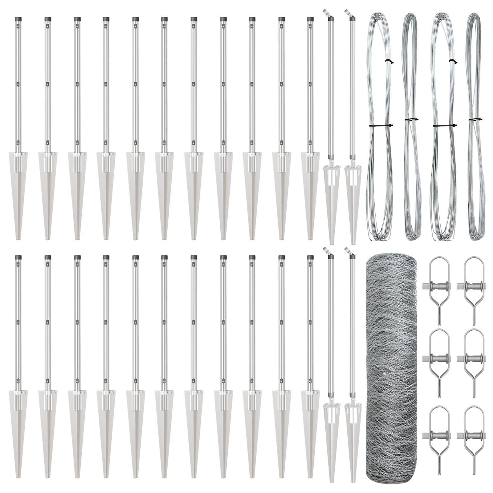Hexagon hegn 0,5x50 m galvaniseret stål,  Hegnspidser med spyd 13 stk Ø32 mm 80 cm galvaniseret stål