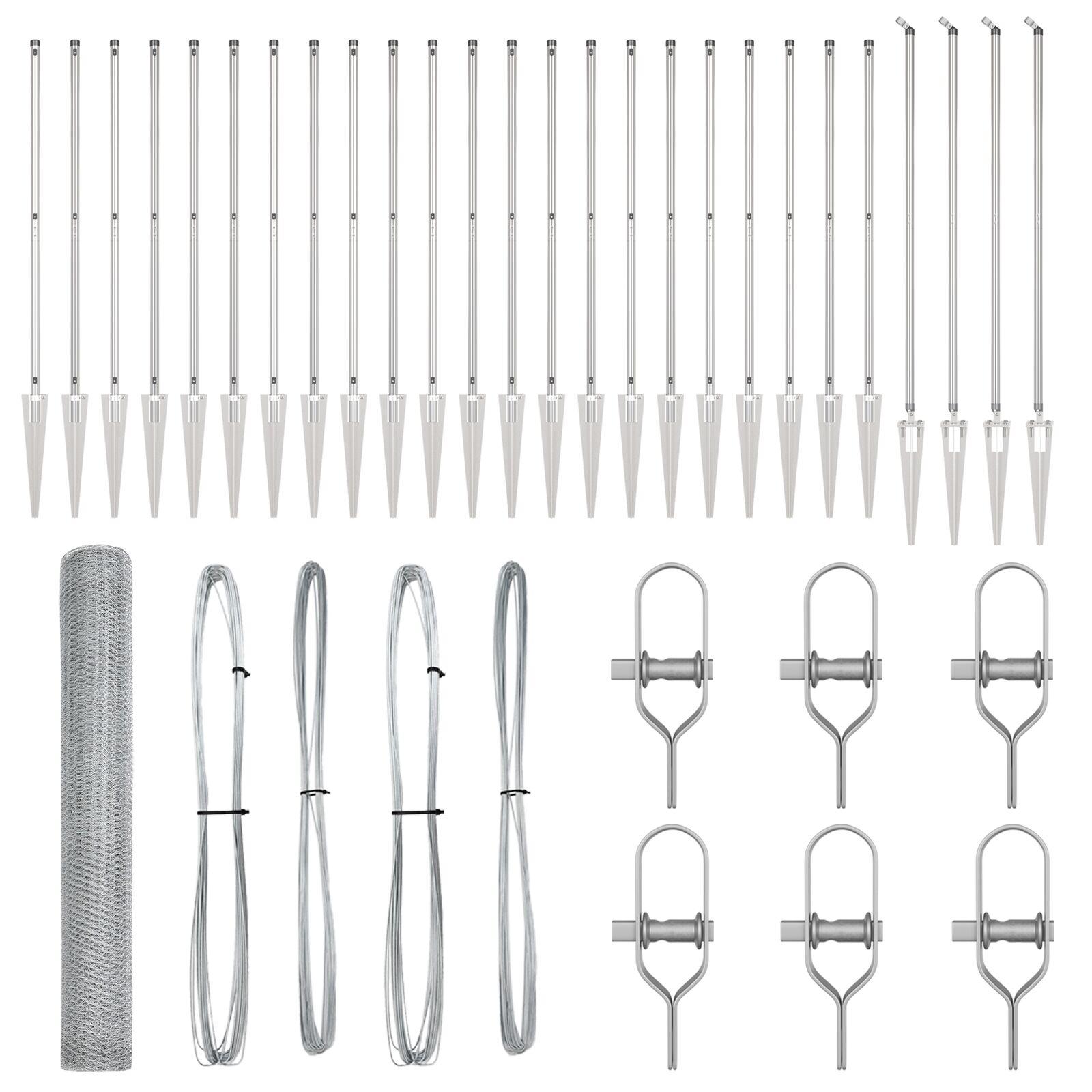 Hexagon hegn 1.4x50 m galvaniseret stål,  hegns poster med spids 13 stk Ø32 mm 160 cm galvaniseret stål