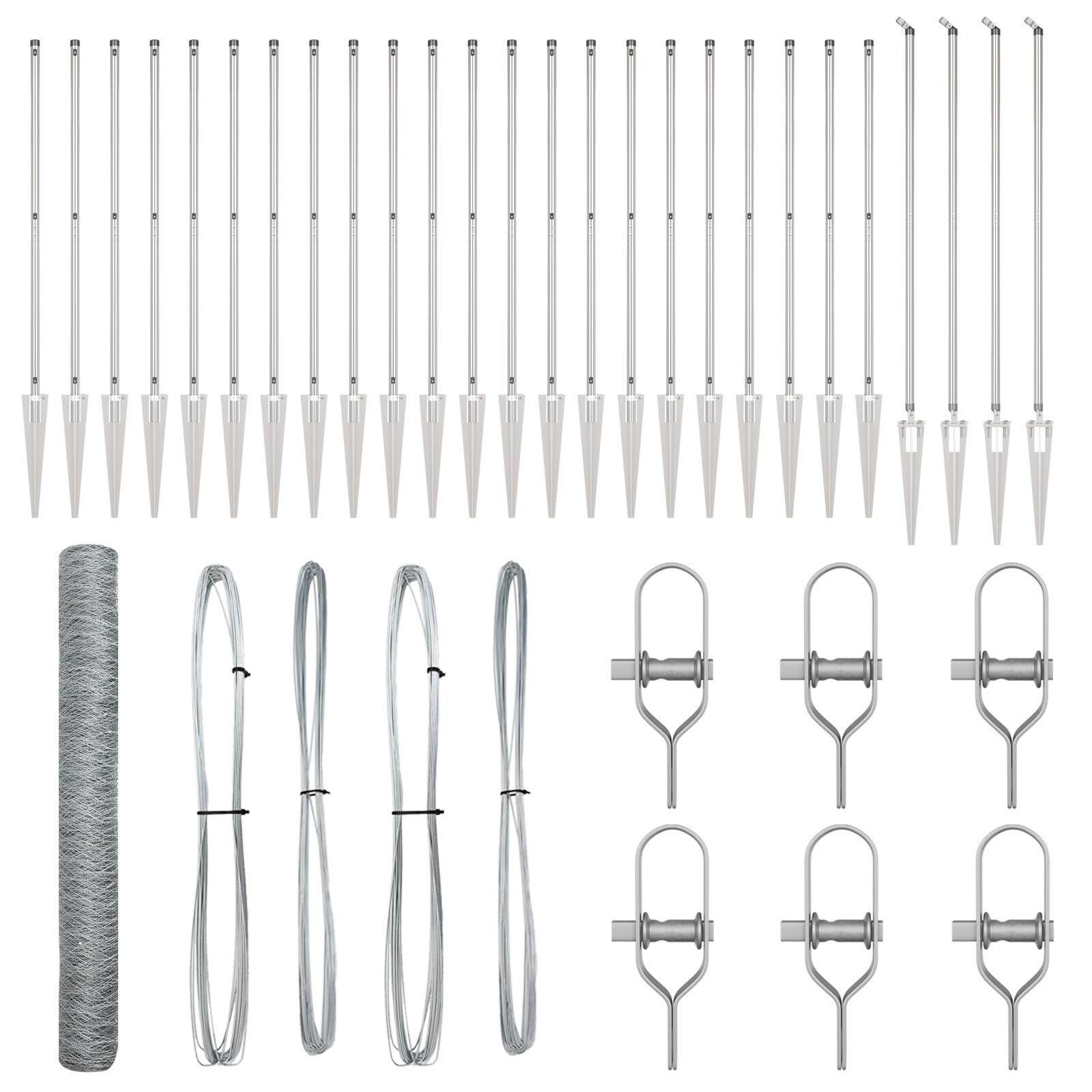 Hexagonhegn 1,4x50 m galvaniseret stål,  hegndele med spids 13 stk Ø32 mm 160 cm galvaniseret stål