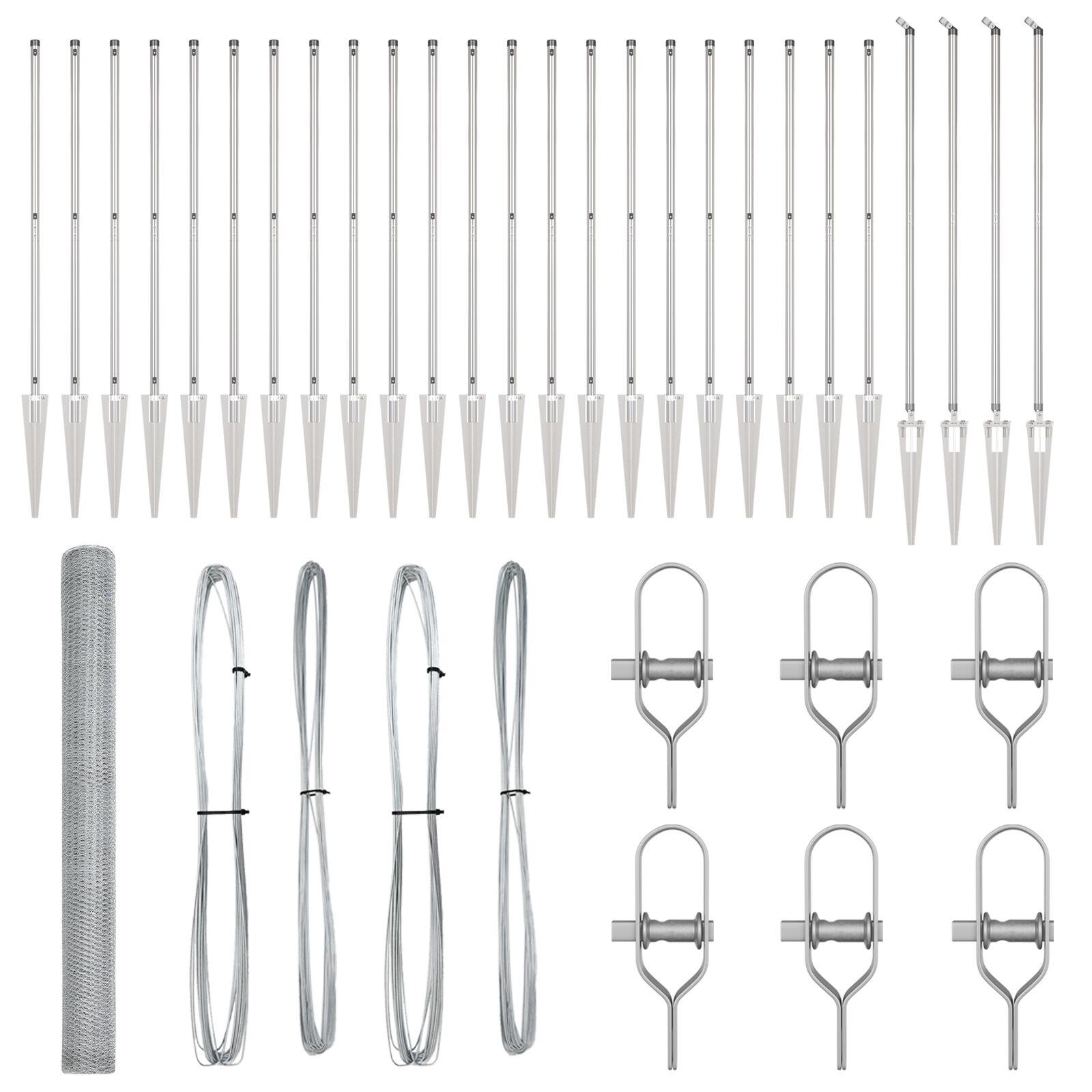 Hexagon hegn 1.5x50 m galvaniseret stål,  hegnspil 13 stk Ø32 mm 170 cm galvaniseret stål