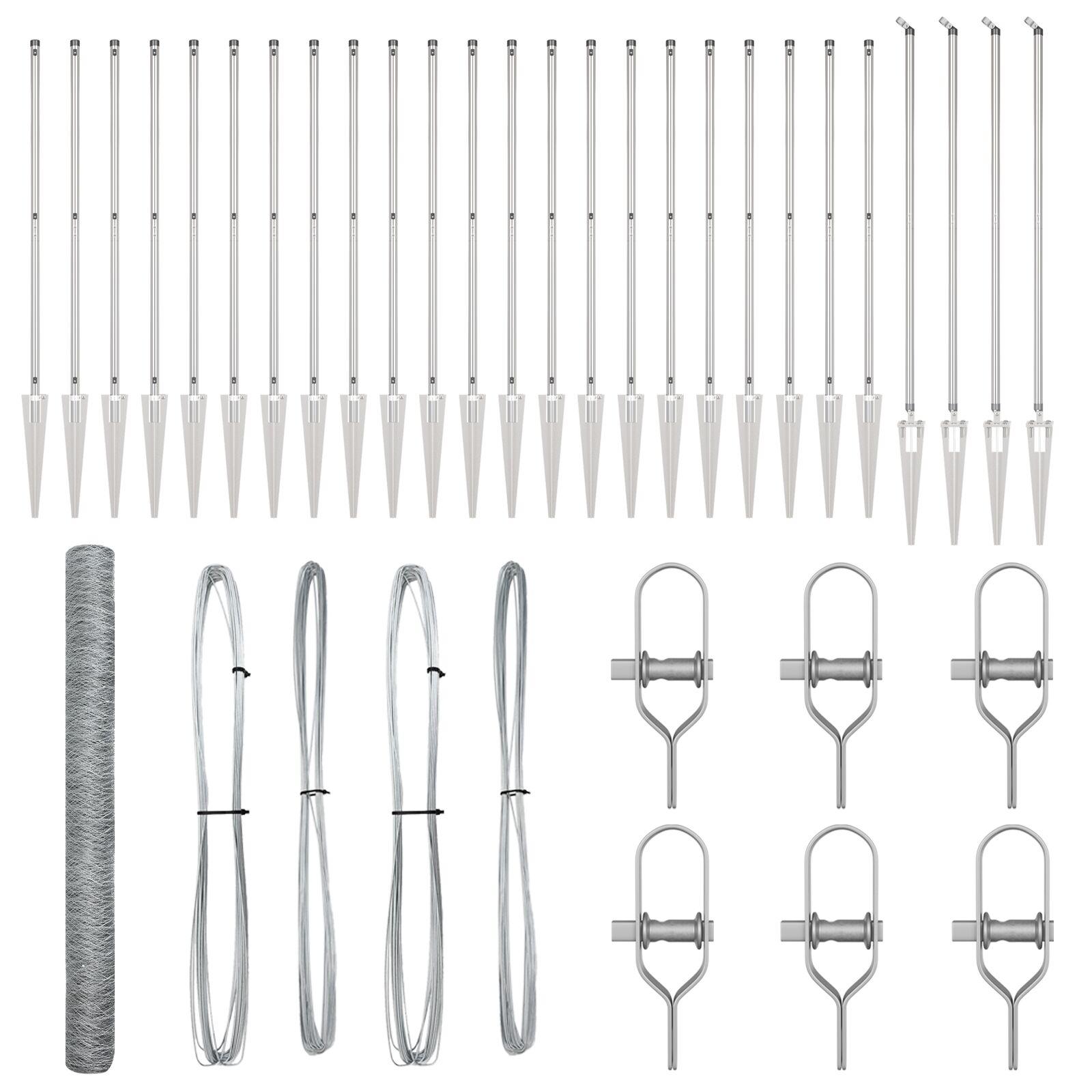 Hexagon Hegn 1.5x50 m Galvaniseret Stål,  Hegnpæle med Spidse 13 stk Ø32 mm 170 cm Galvaniseret Stål