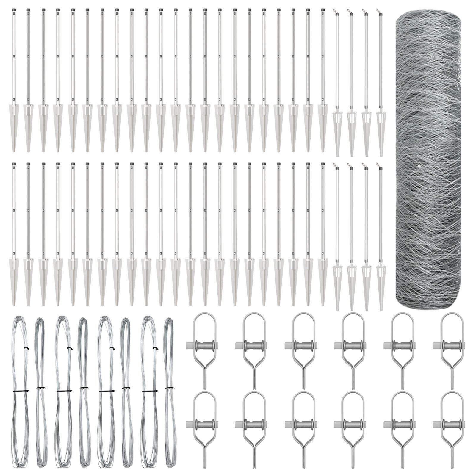Hexagon Indhegning 0,6x100 m Galvaniseret Stål,  Indhegning Stolper med Spike 13 stk Ø32 mm 80 cm Galvaniseret Stål