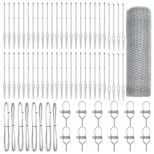 Sekskantet Hegn 1.2x100 m Galvaniseret Stål, Hegnspæle med Pind 13 stk Ø32 mm 120 cm Galvaniseret Stål