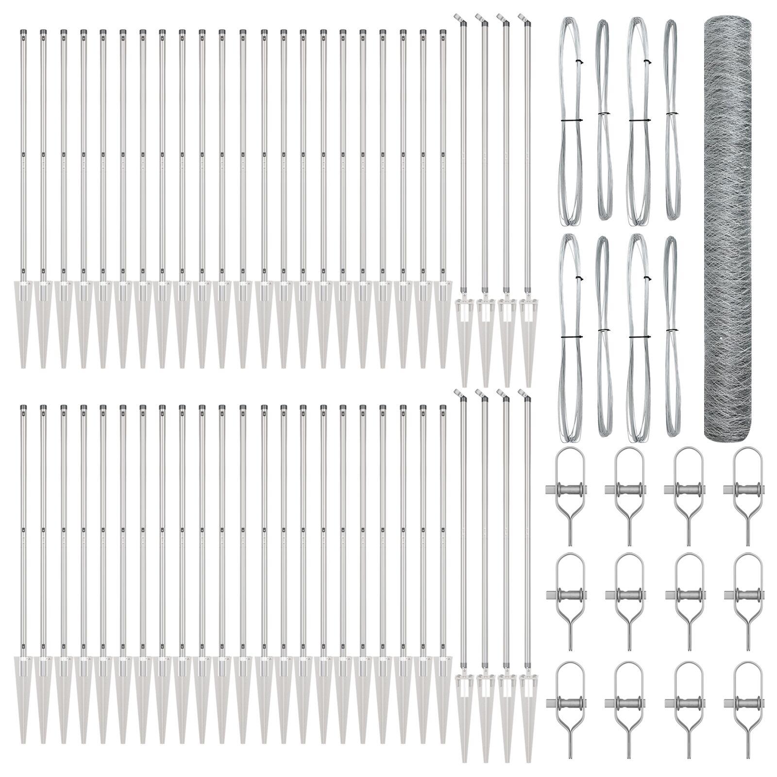 Hexagon Hej 1.4x100 m Galvaniseret Stål,  Hej Stolper med Spyd 13 stk Ø32 mm 160 cm Galvaniseret Stål