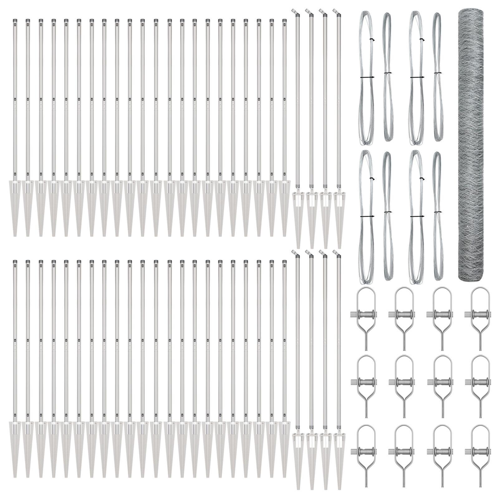 Hexagon Hegn 1,5x100 m Galvaniseret Stål,  Hegnspidser med spike 13 stk Ø32 mm 170 cm Galvaniseret Stål