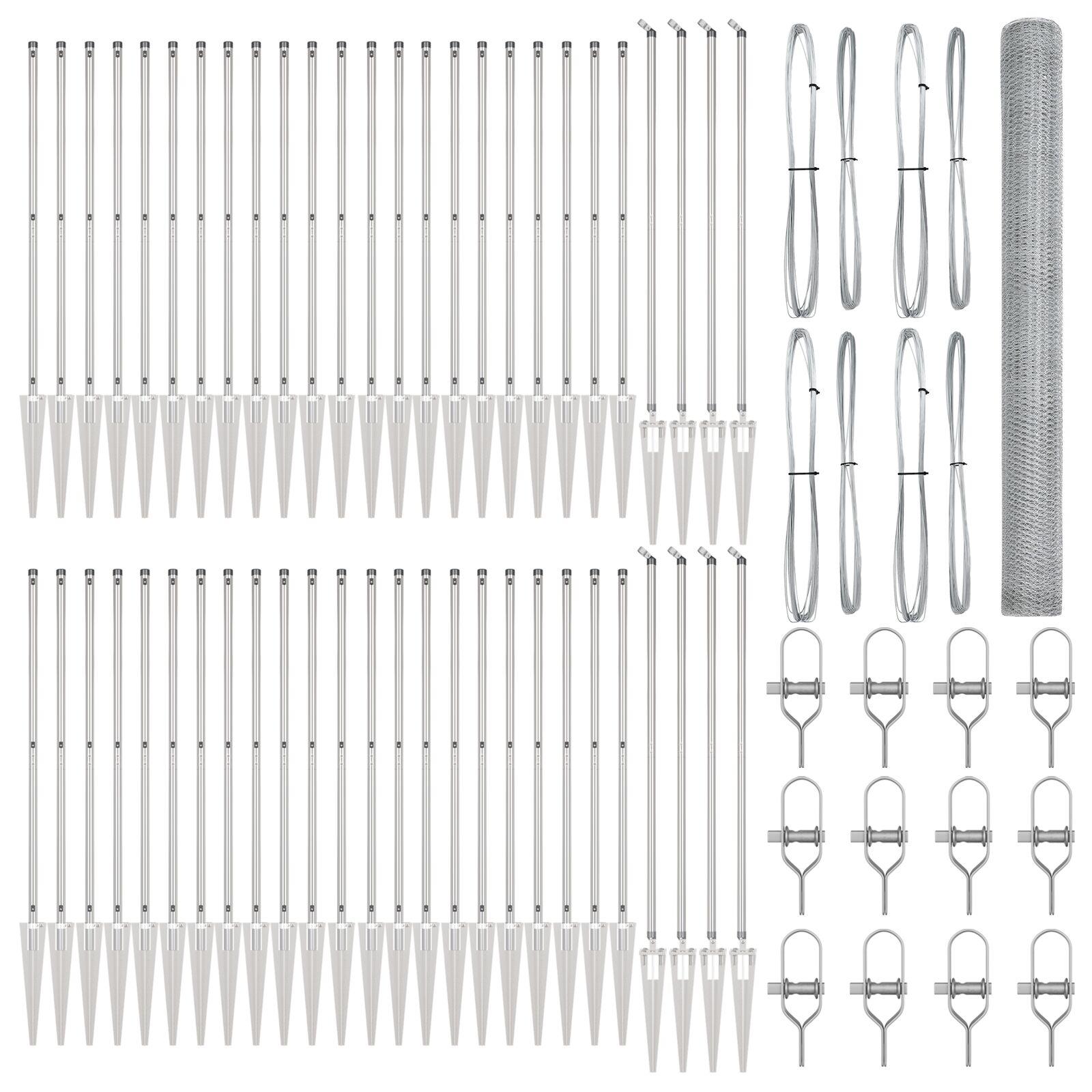 Hexagon Hegn 1,6x100 m Galvaniseret Stål,  Hegn Poster med Spyd 13 stk Ø32 mm 180 cm Galvaniseret Stål