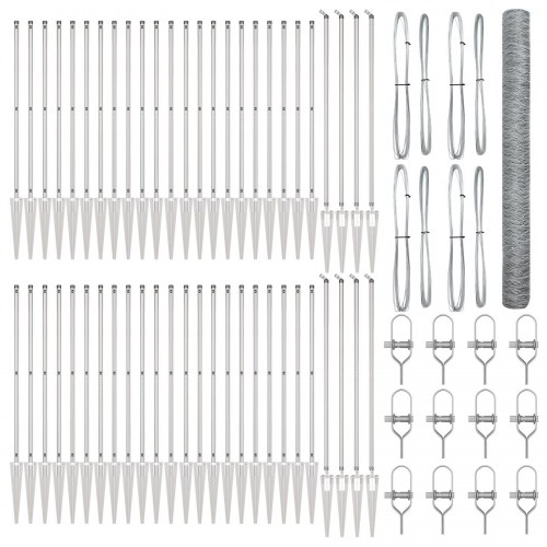 Hexagon hegn 1.6x100 m galvaniseret stål, hegnspæle med spyd 13 stk Ø32 mm 180 cm galvaniseret stål