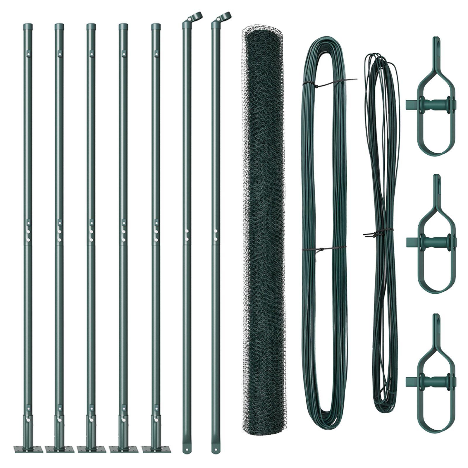 Hexagon hegn Grøn 1,4x10 m Stål,  hegnsstandere med baseplader 7 stk Ø32mm 78,5cm galvaniseret stål