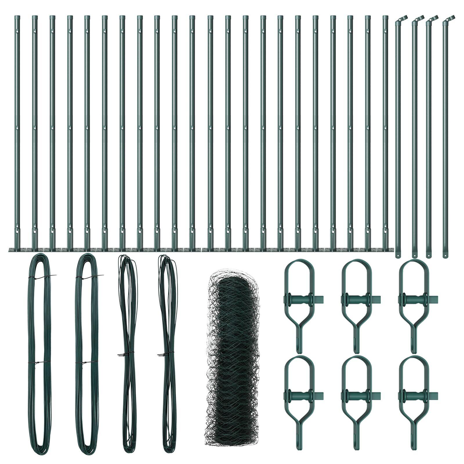 Hexagonhegn Grøn 0.4x50 m Stål,  Hegnspæle med baseplader 13 stk Ø32mm 50cm Galvaniseret stål