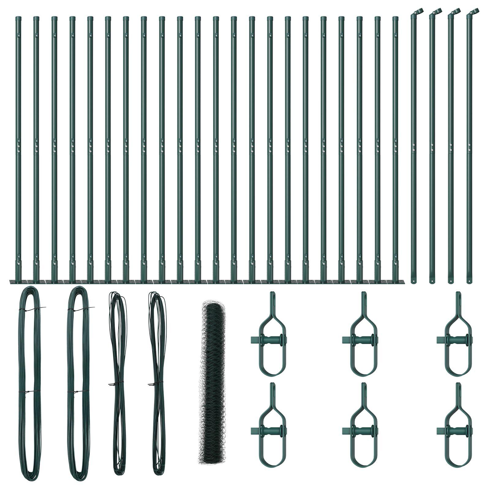 Hexagonhegn Grøn 1,2x50 m Stål,  Hegnspost med baseskiver 13 stk Ø32mm 68,5cm Galvaniseret stål