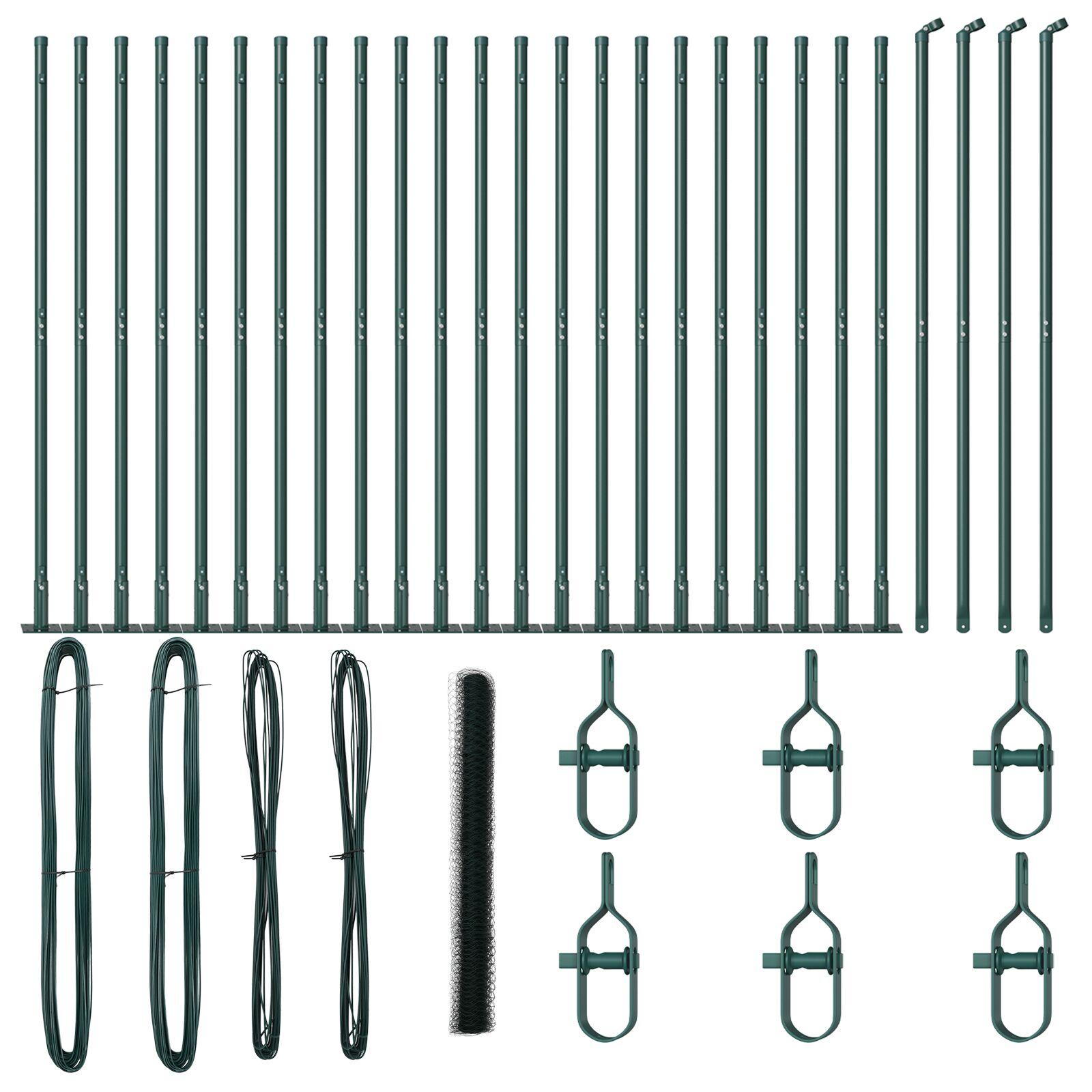 Hexagon hegn Grøn 1,5x50 m Stål,  hegnsposter med baseplader 13 stk Ø32mm 83,5cm galvaniseret stål