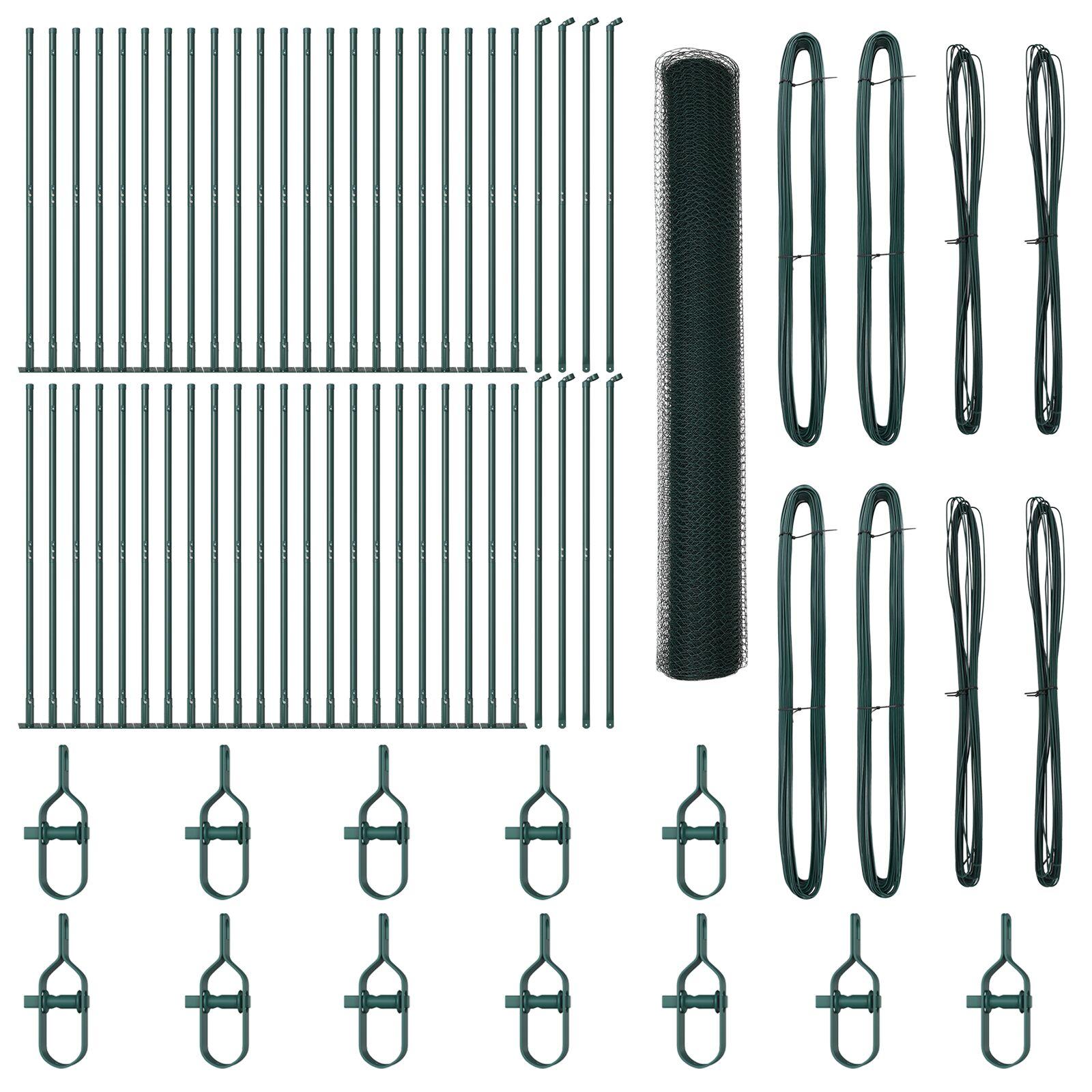 Hexagonhegn Grøn 1,2x100 m Stål,  Hegnspidser med Baseplader 13 stk Ø32mm 68,5cm Galvaniseret Stål