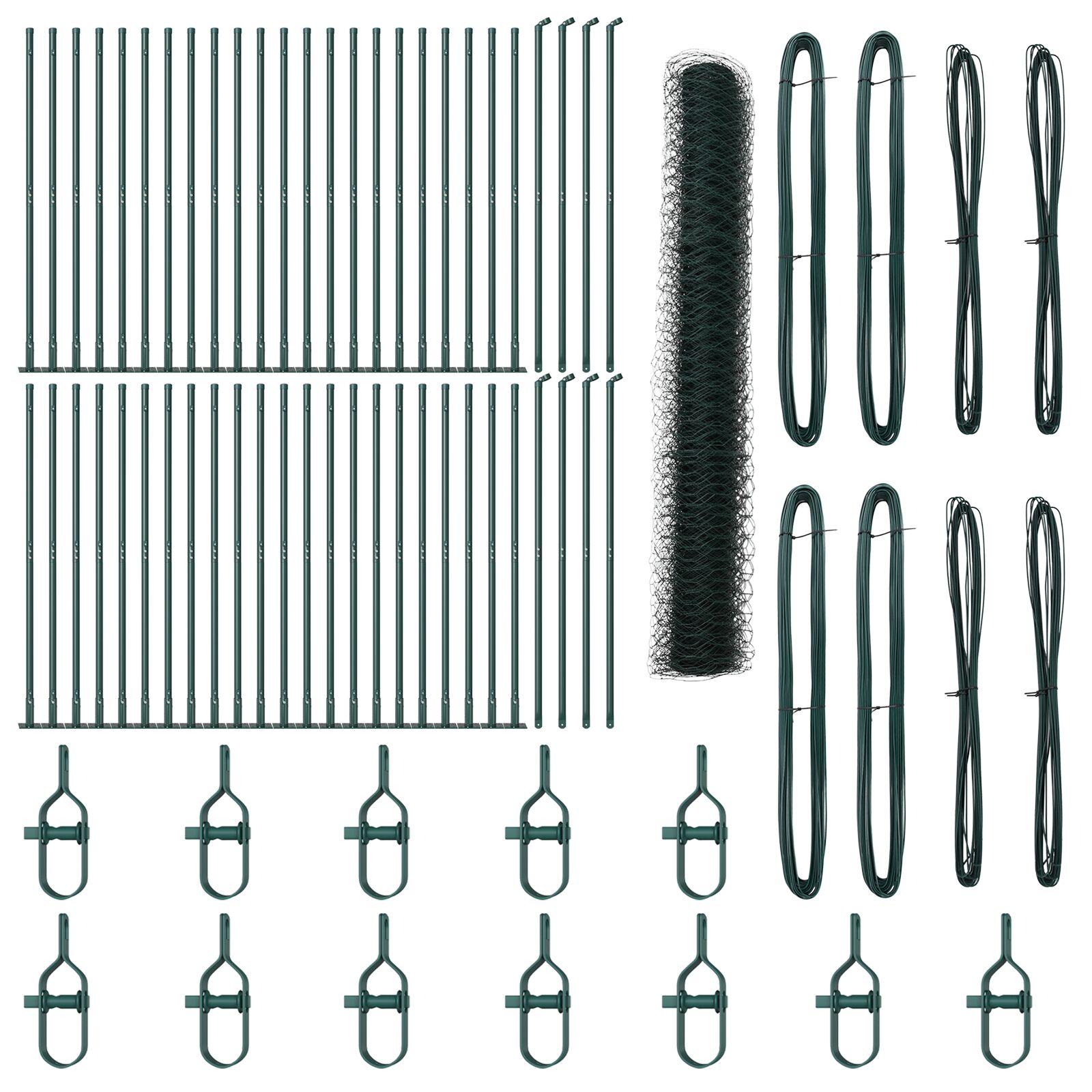 Hexagon hegn Grøn 1,2x100 m Stål,  Hegnspæle med fodplader 13 stk Ø32mm 68,5cm Galvaniseret stål