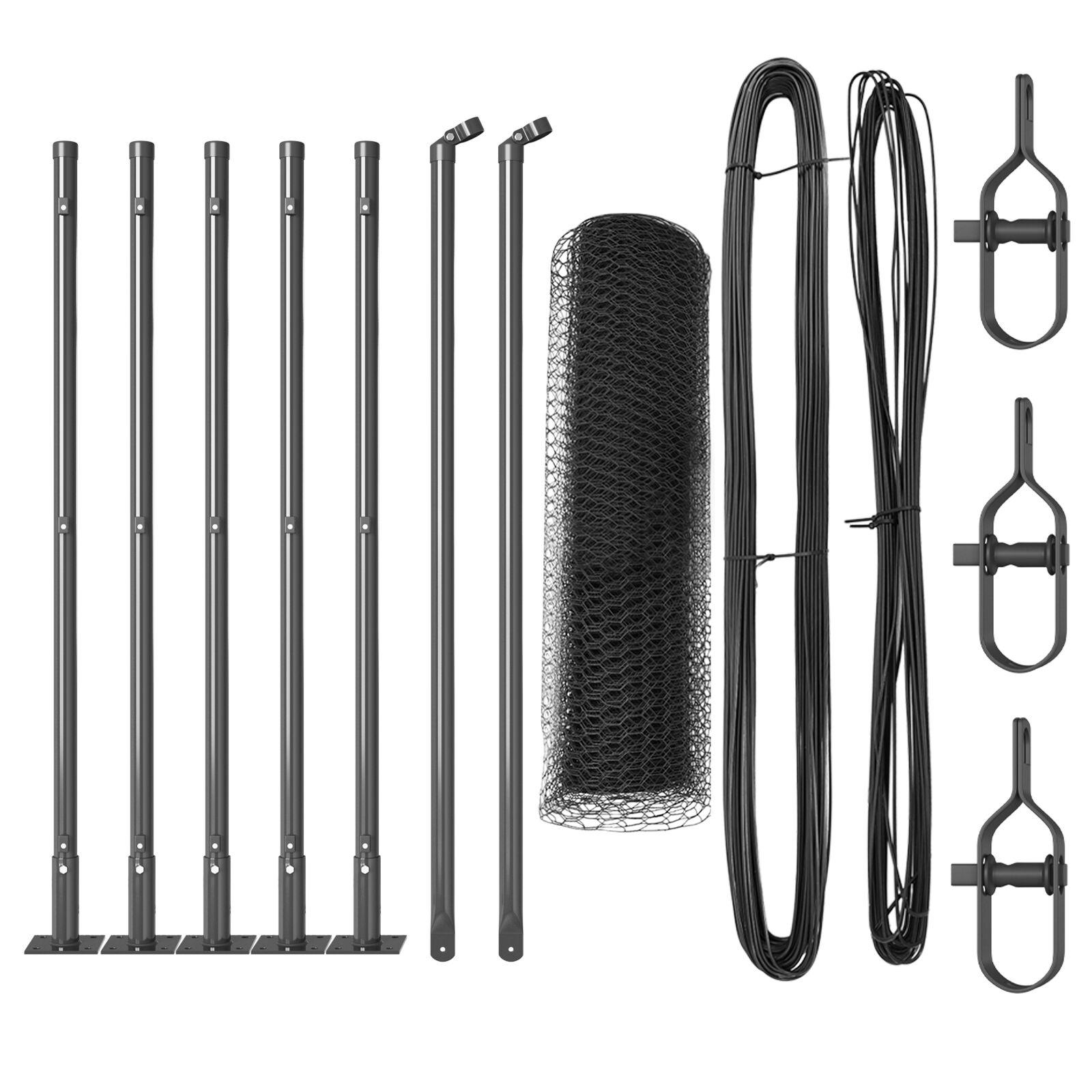 Hexagon hegn grå 0.4x10 m stål,  hegnstolper med baseplader 7 stk Ø32mm 50cm galvaniseret stål
