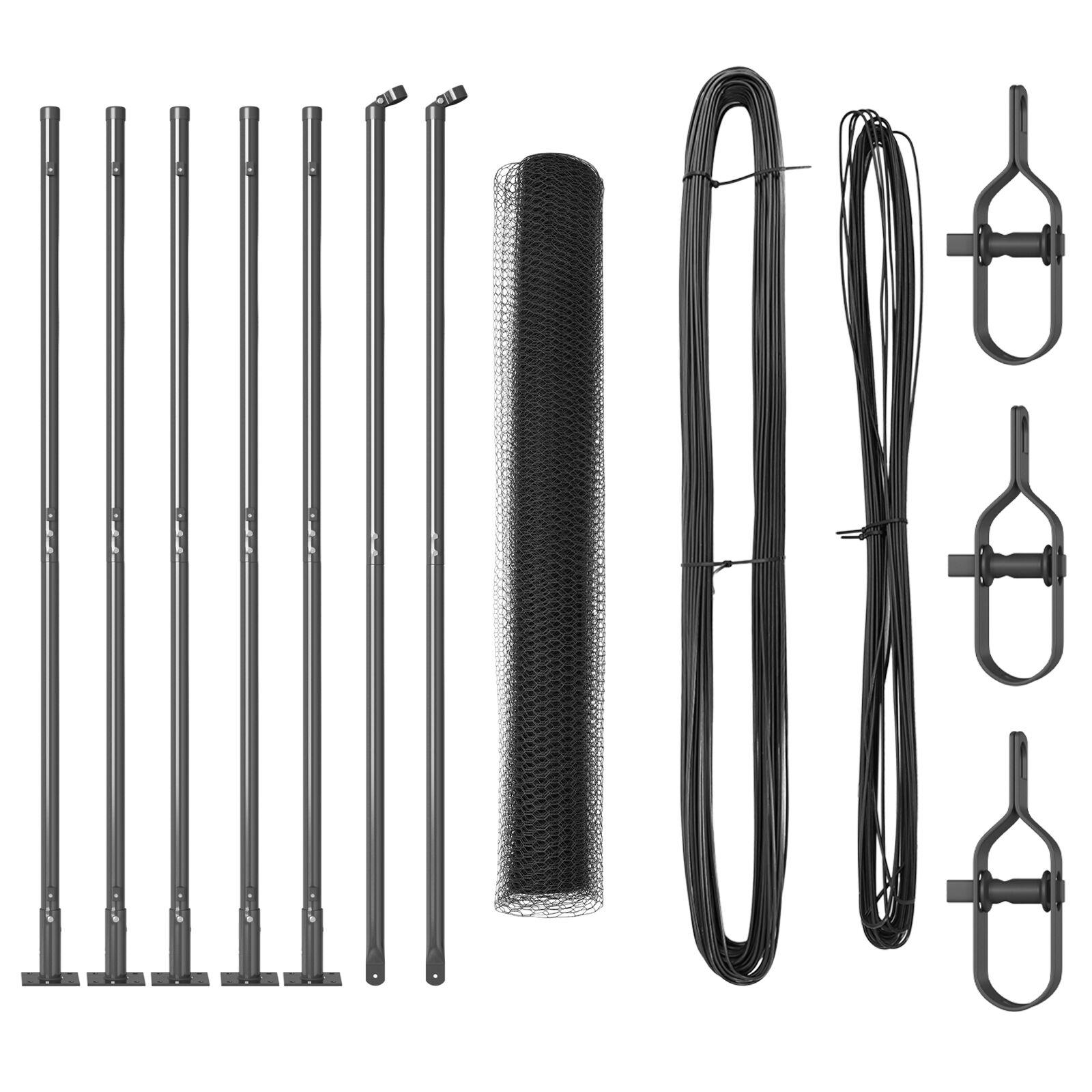 Heksagon hegnet Grå 1,2x10 m Stål,  hegnsstolper med baseplader 7 stk Ø32mm 68,5cm galvaniseret stål