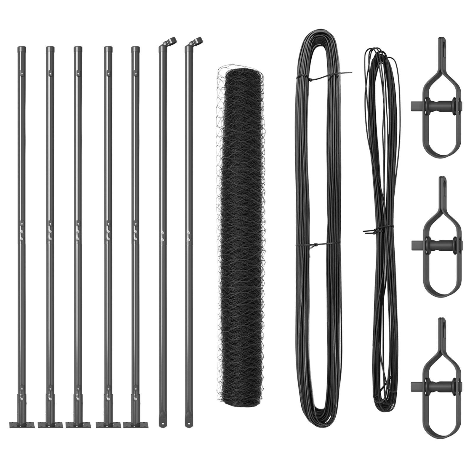 Sekskant hegn Grå 1,2x10 m Stål,  Hegnspæle med baseplader 7 stk Ø32mm 68,5cm Galvaniseret stål