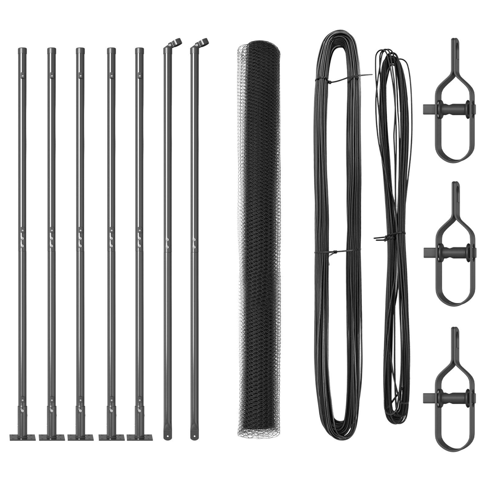 Sekskanthegn grå 1.6x10 m stål,  hegnsstænger med baseplader 7 stk Ø32mm 88.5cm galvaniseret stål