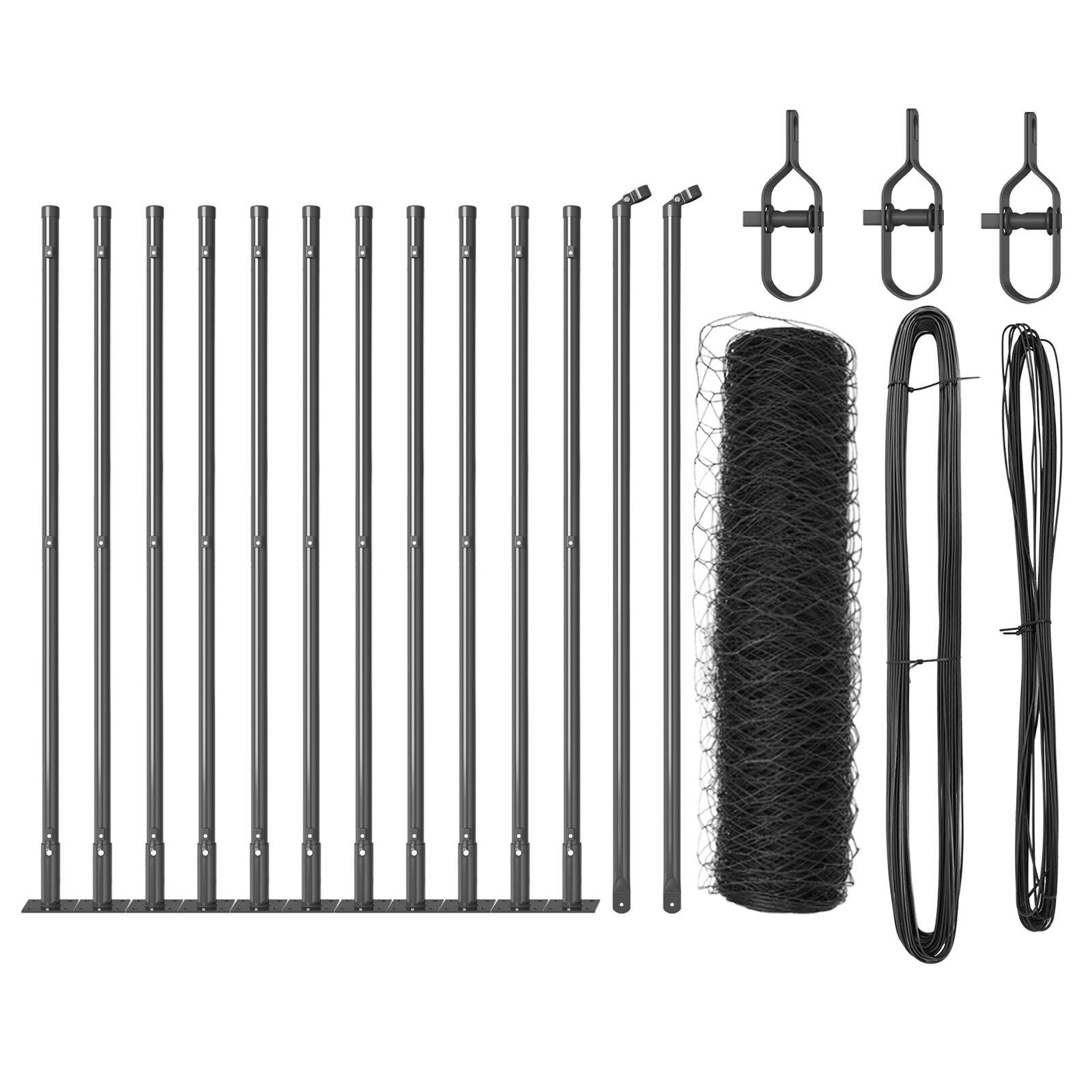 Hexagon Hegn Grå 0.6x25 m Stål,  Hegn Stolper med Base Plader 13 stk Ø32mm 70cm Galvaniseret Stål