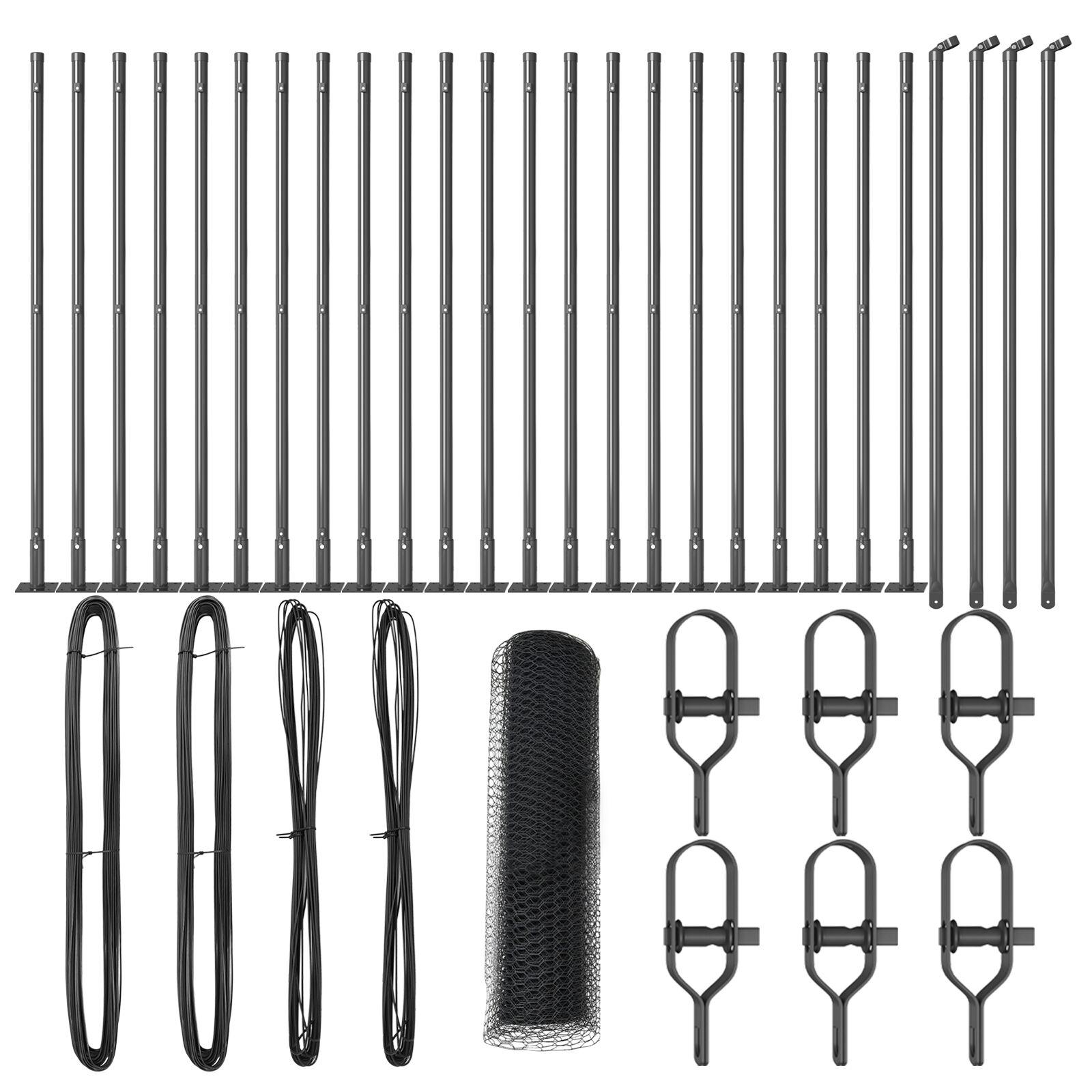 Hexagon hegn Grå 0.6x50 m Stål,  Hegnspæle med baseplader 13 stk Ø32mm 70cm galvaniseret stål