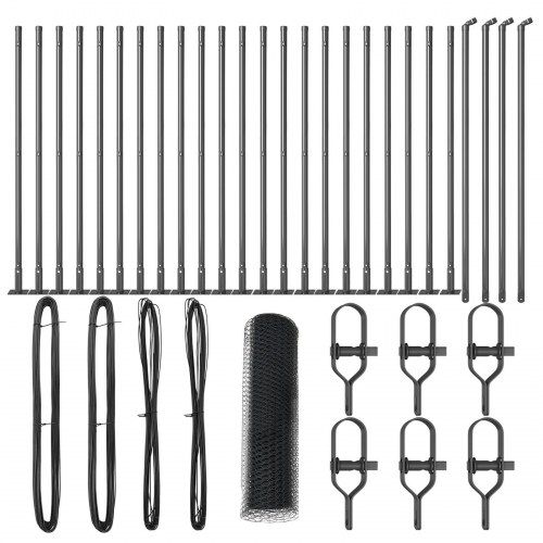 Hexagonhegn Grå 1x50 m Stål, Hegnspæle med baseplader 13 stk Ø32mm 110cm galvaniseret stål