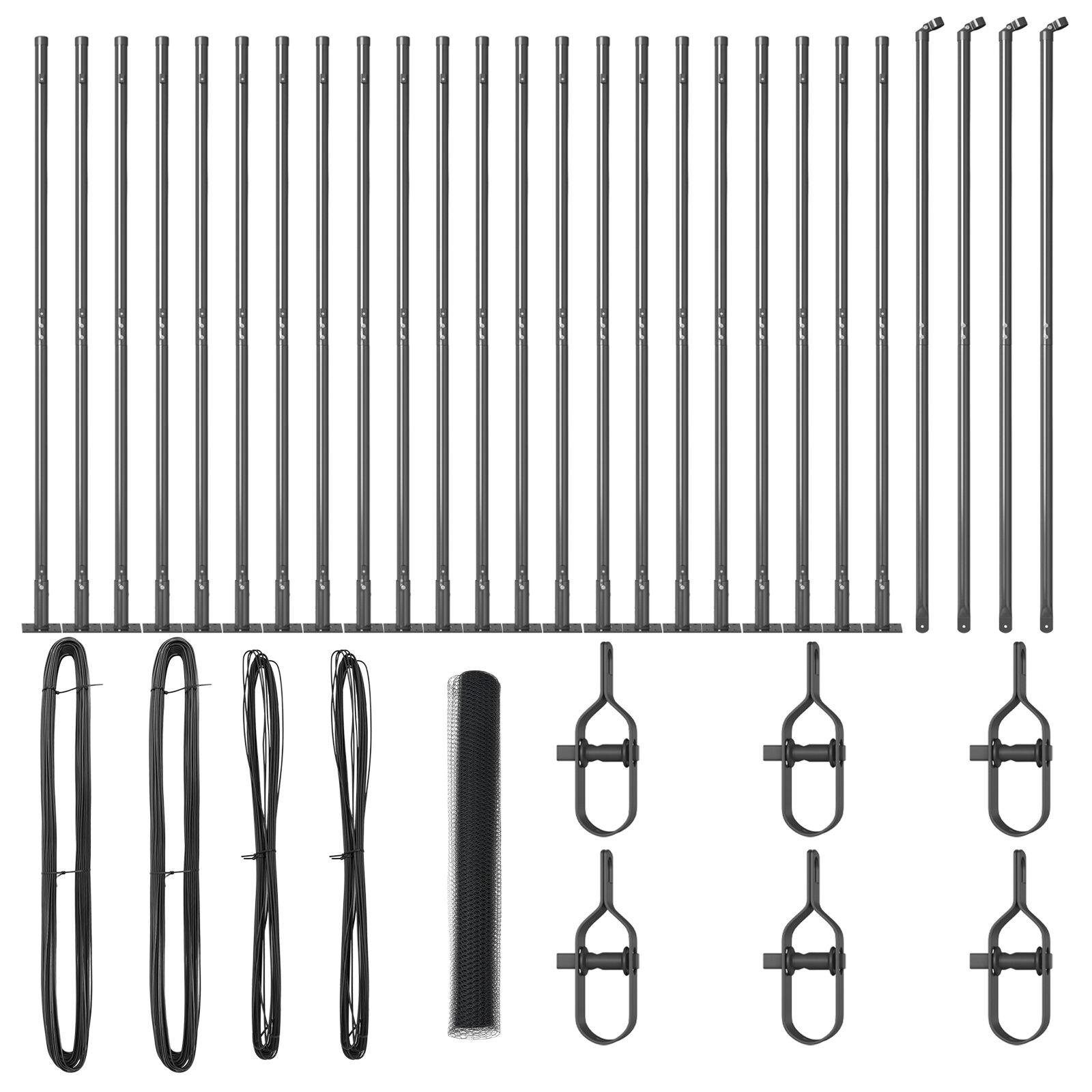 Hexagonhegn Grå 1,2x50 m Stål,  Hegnspidser med baseplader 13 stk Ø32mm 68,5cm Galvaniseret Stål
