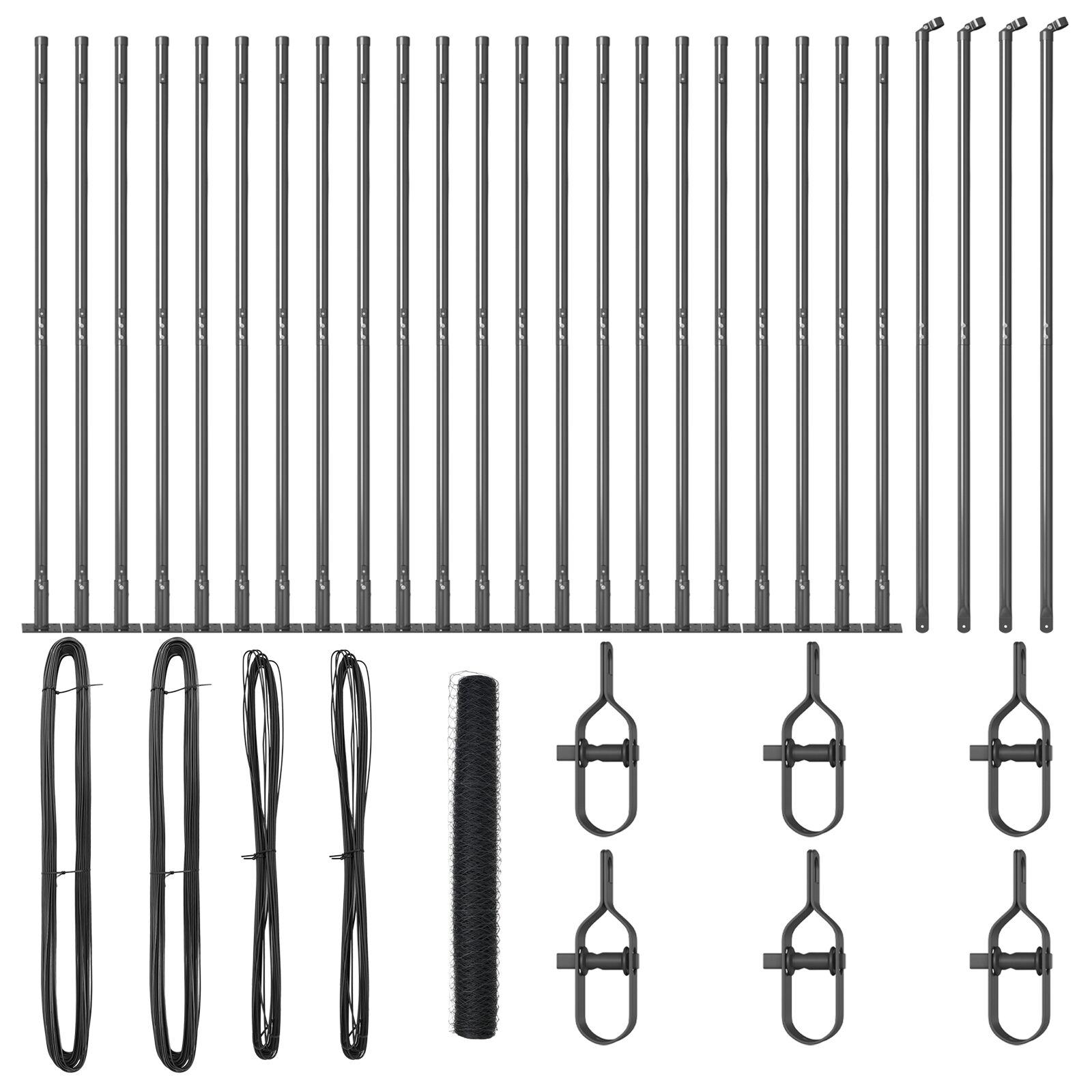 Sekskantet hegn grå 1.2x50 m stål,  hegnsporte med basespidser 13 stk Ø32mm 68.5cm galvaniseret stål