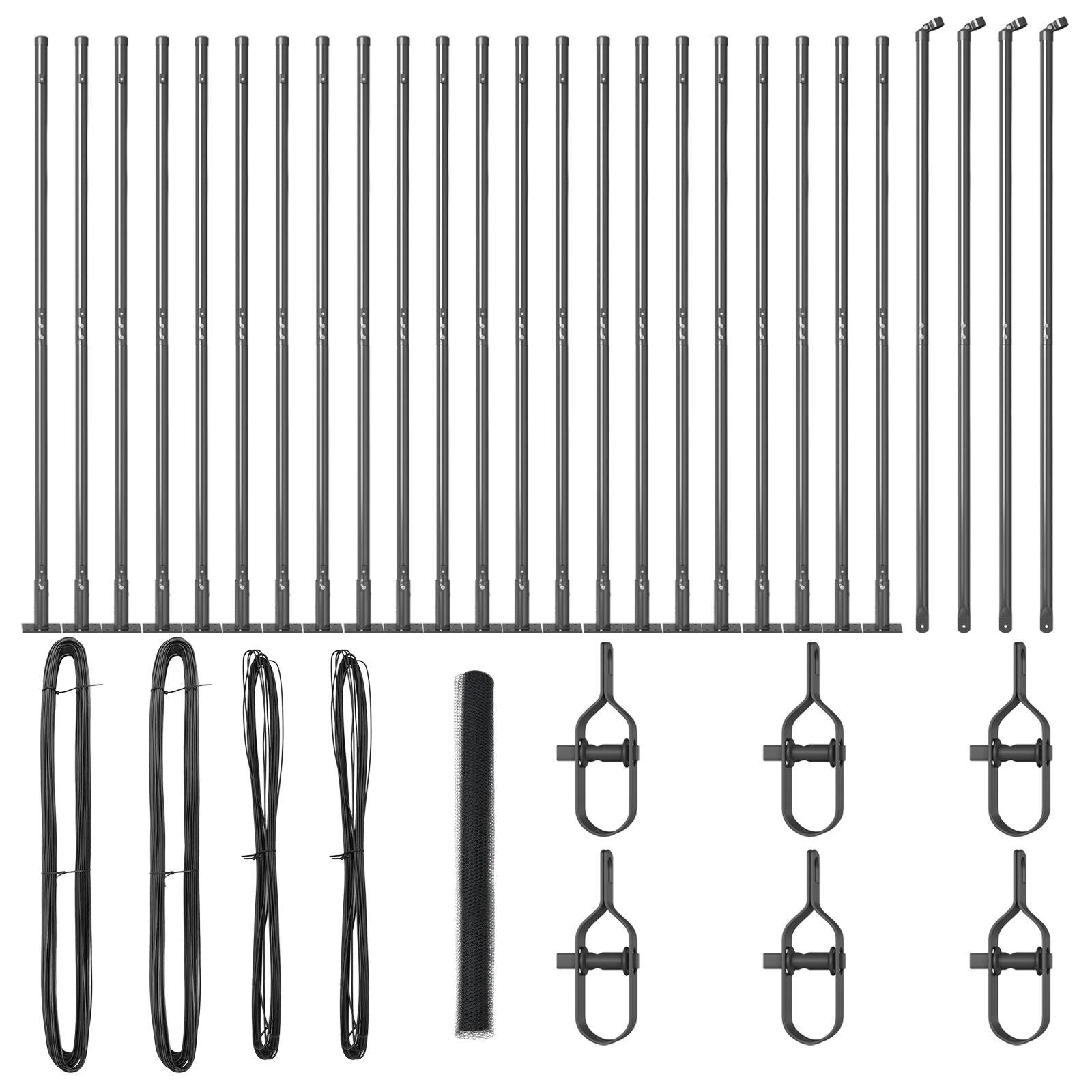 Hegn i sekskantet form grå 1,6x50 m stål,  hegnet posts med baseplader 13 stk Ø32mm 88,5cm galvaniseret stål
